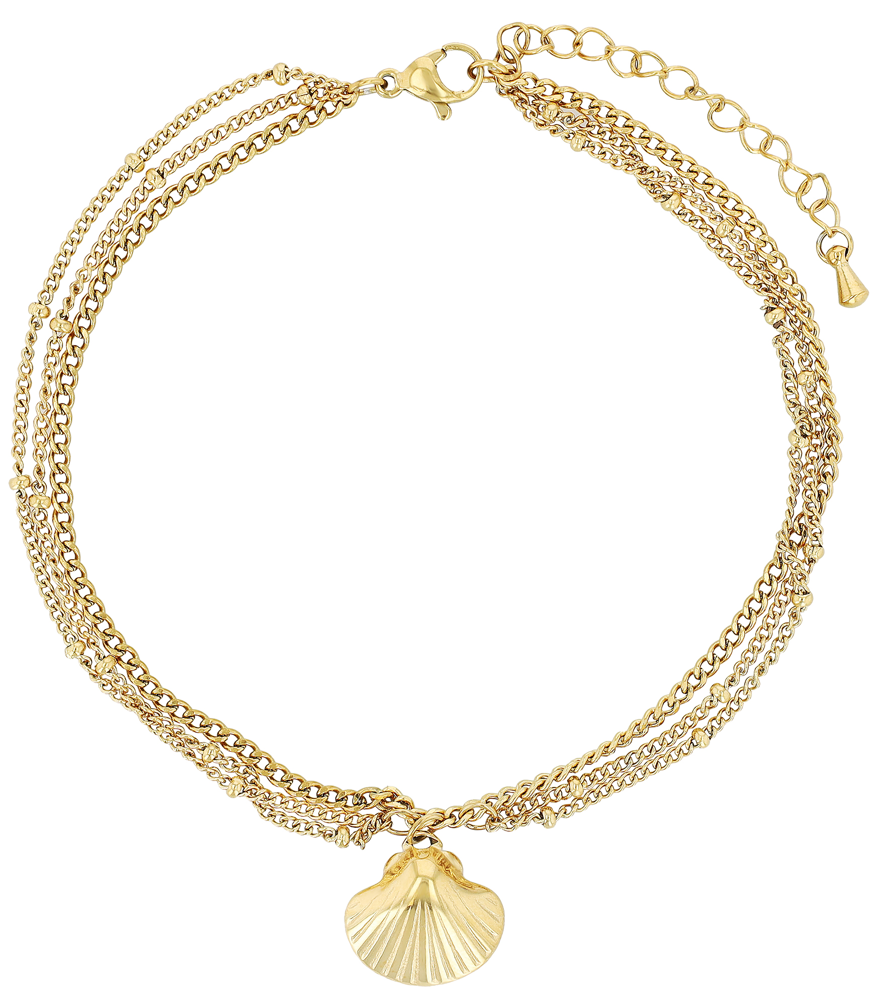 "Demi" Fußkette Muschel im Layering Look, Edelstahl, goldfarben