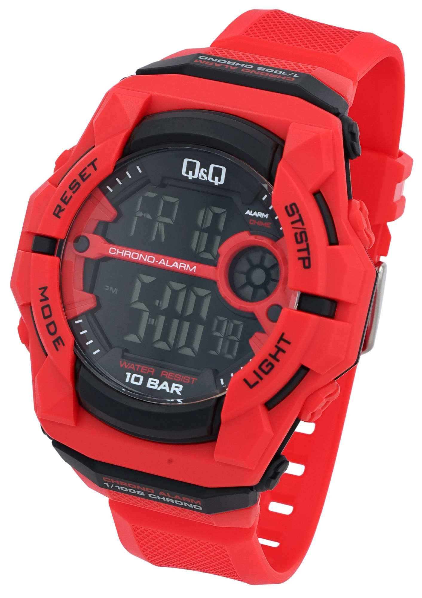 Q&Q Digitaluhr für Herren Ø 50 mm, Resinband, rot