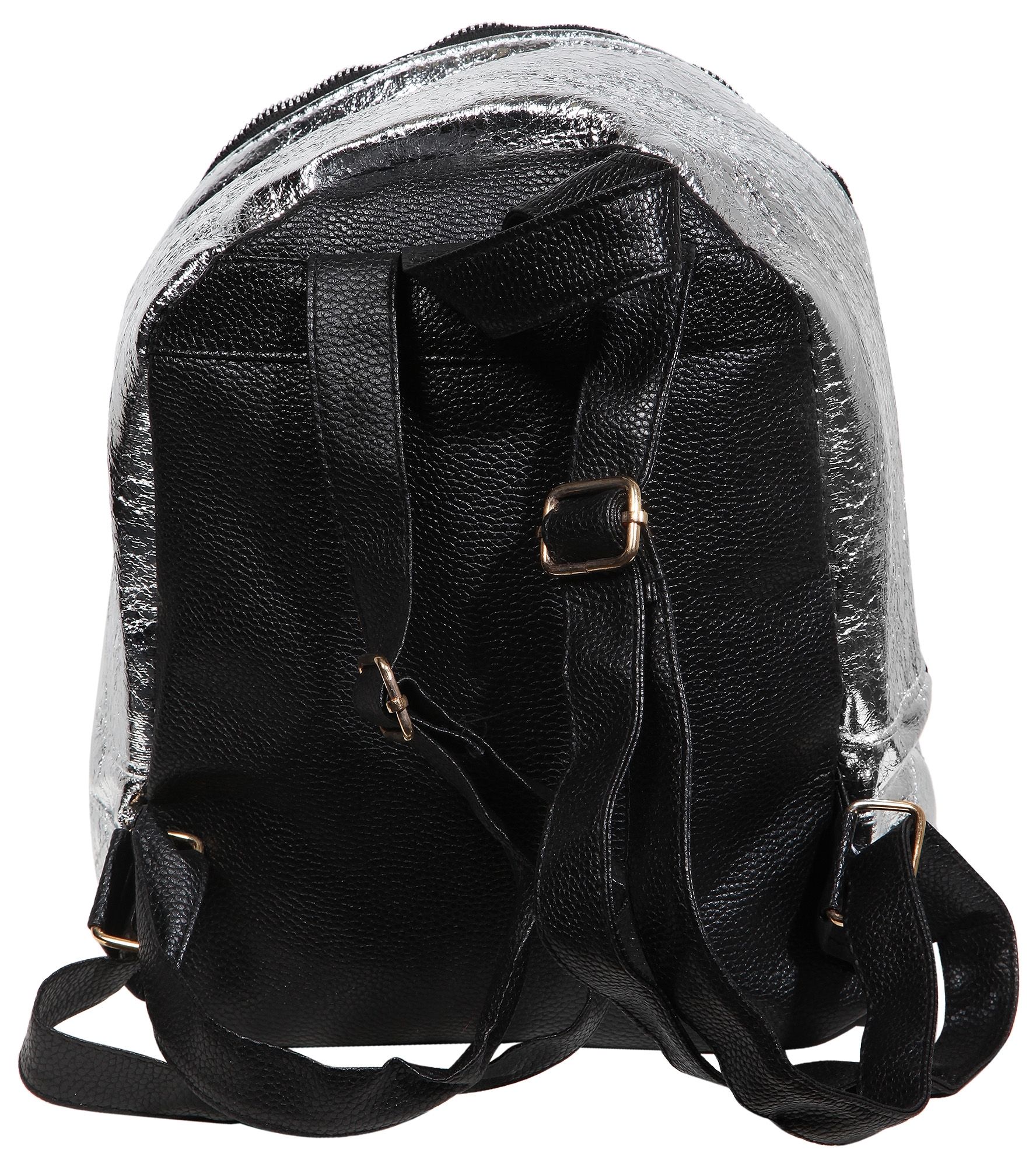 Damen-Rucksack aus Lederimitat, silberfarbig, schwarz, Länge: 26 cm / Breite: 23,5 cm / Stärke: 11,5 cm