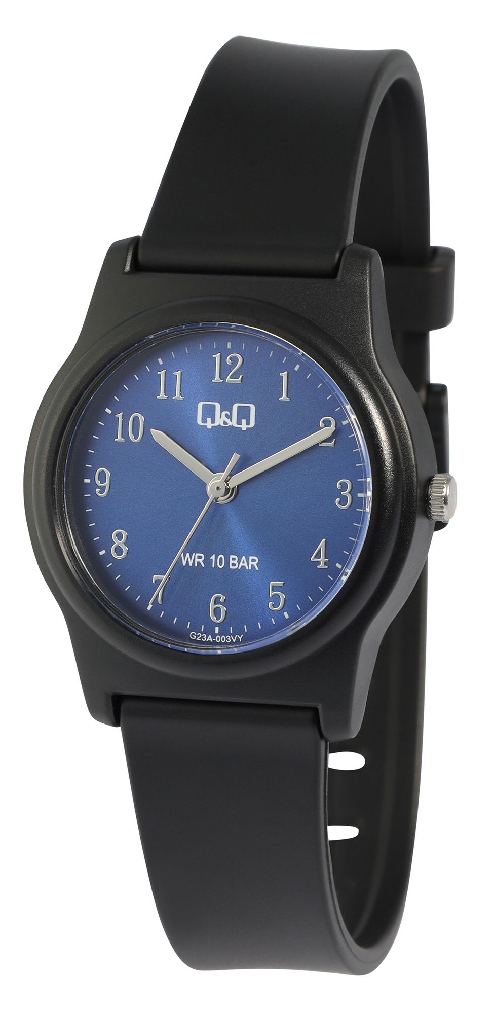 Q&Q Jugenduhr, Silikonarmband, Ø 30 mm, schwarz/ blau