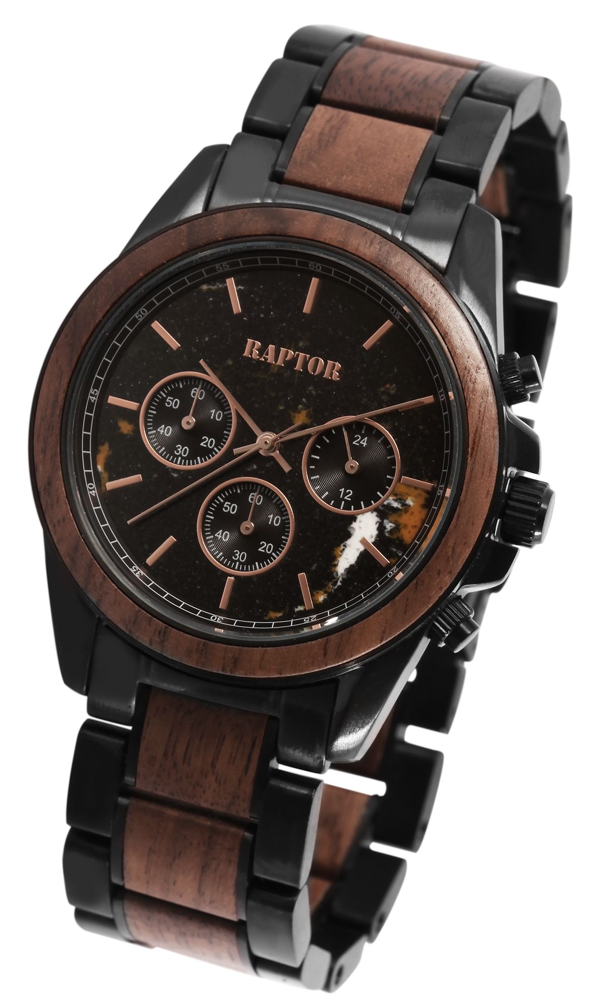 Raptor Herrenchronograph "Chiko" aus Edelstahl und Walnussholz