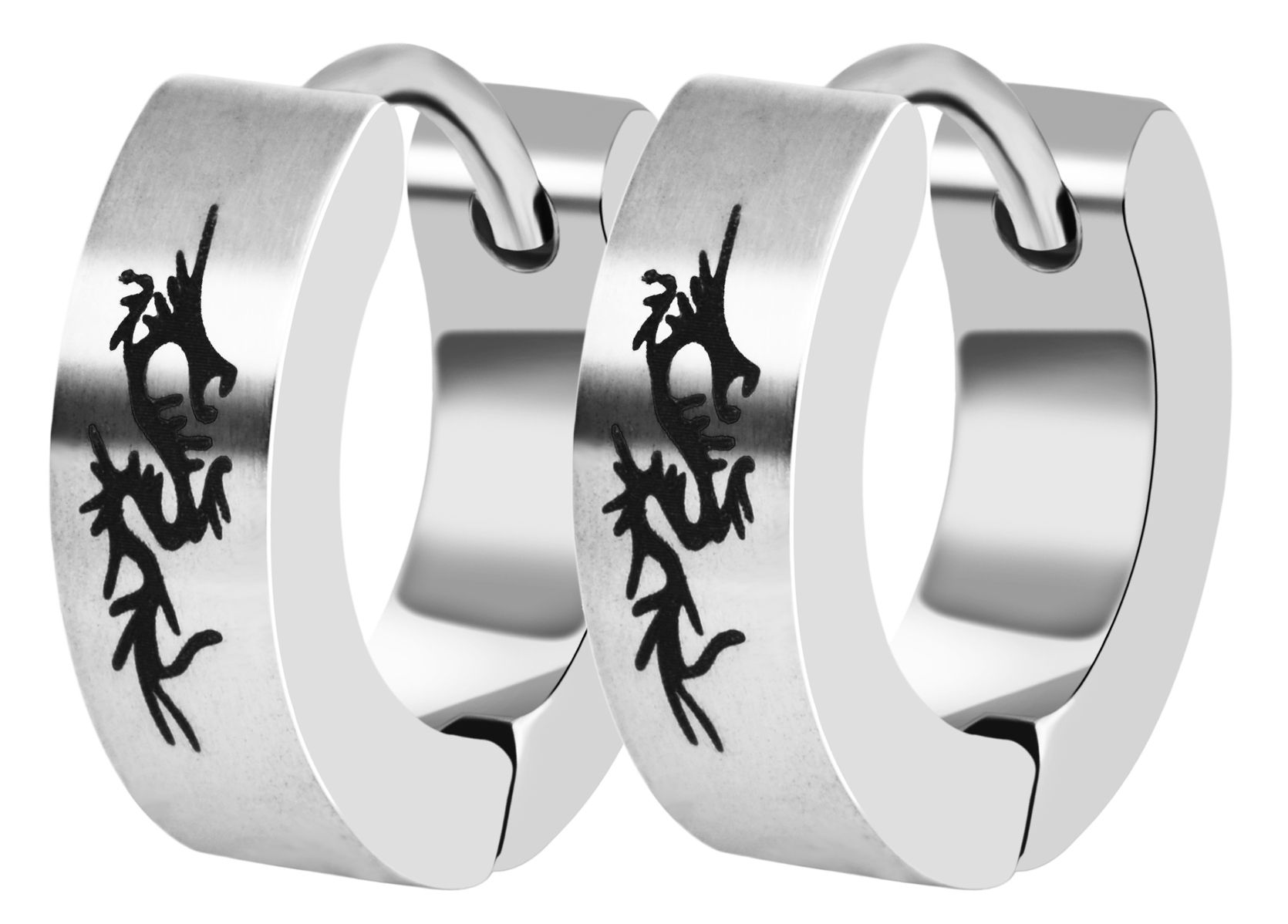 "Spyro" Edelstahl Creolen Ø 9 mm (Herren) - Drachen-Tribal-Muster, silberfarben