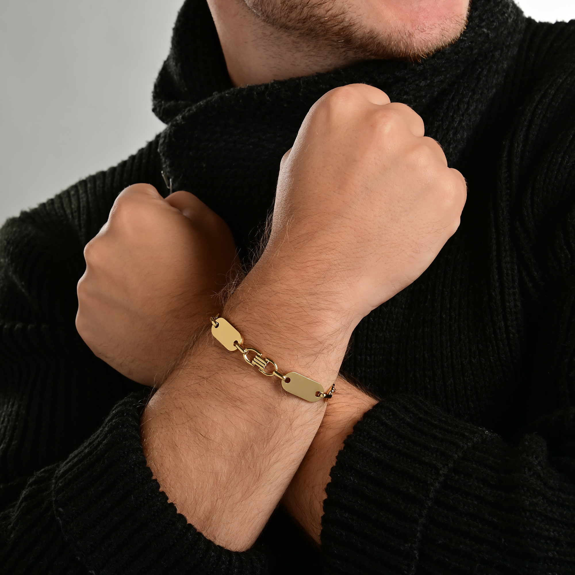 "Isa" Edelstahl Plattenarmband, goldfarben, 19 cm/ 10mm