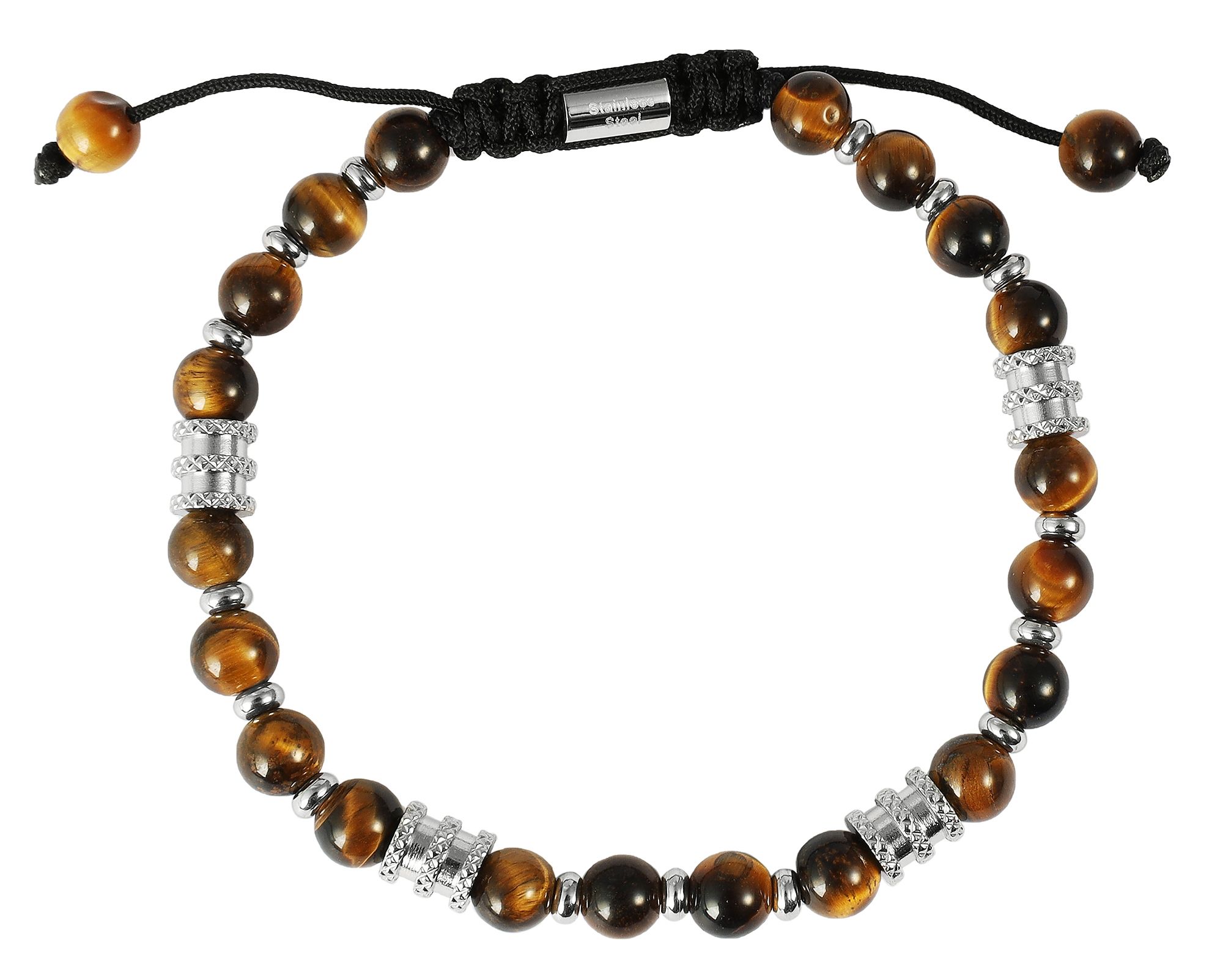 "Svend" - Kugelarmband mit Natursteinen "brauner Tigerauge" und Edelstahlelementen