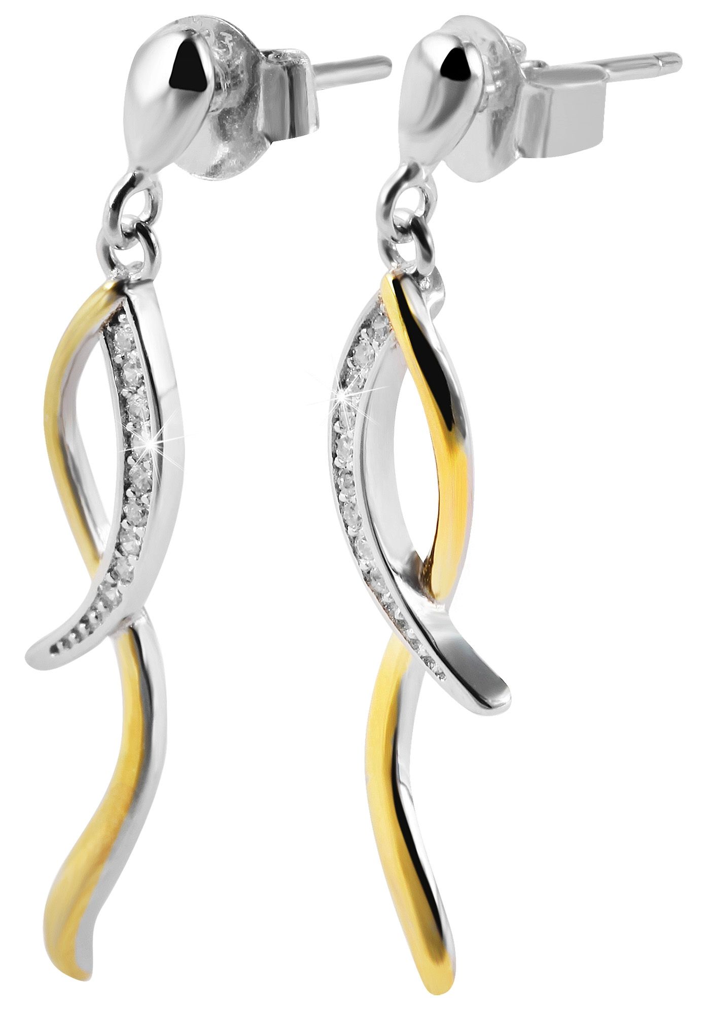 925/- Echt Silber Ohrhänger "Tierra" mit Zirkoniabesatz, bicolor