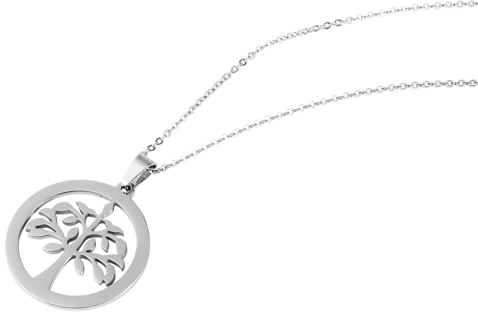 Akzent Edelstahl Schmuckset, Lebensbaum Kette + Ohrstecker, 45+5 cm, silberfarbig