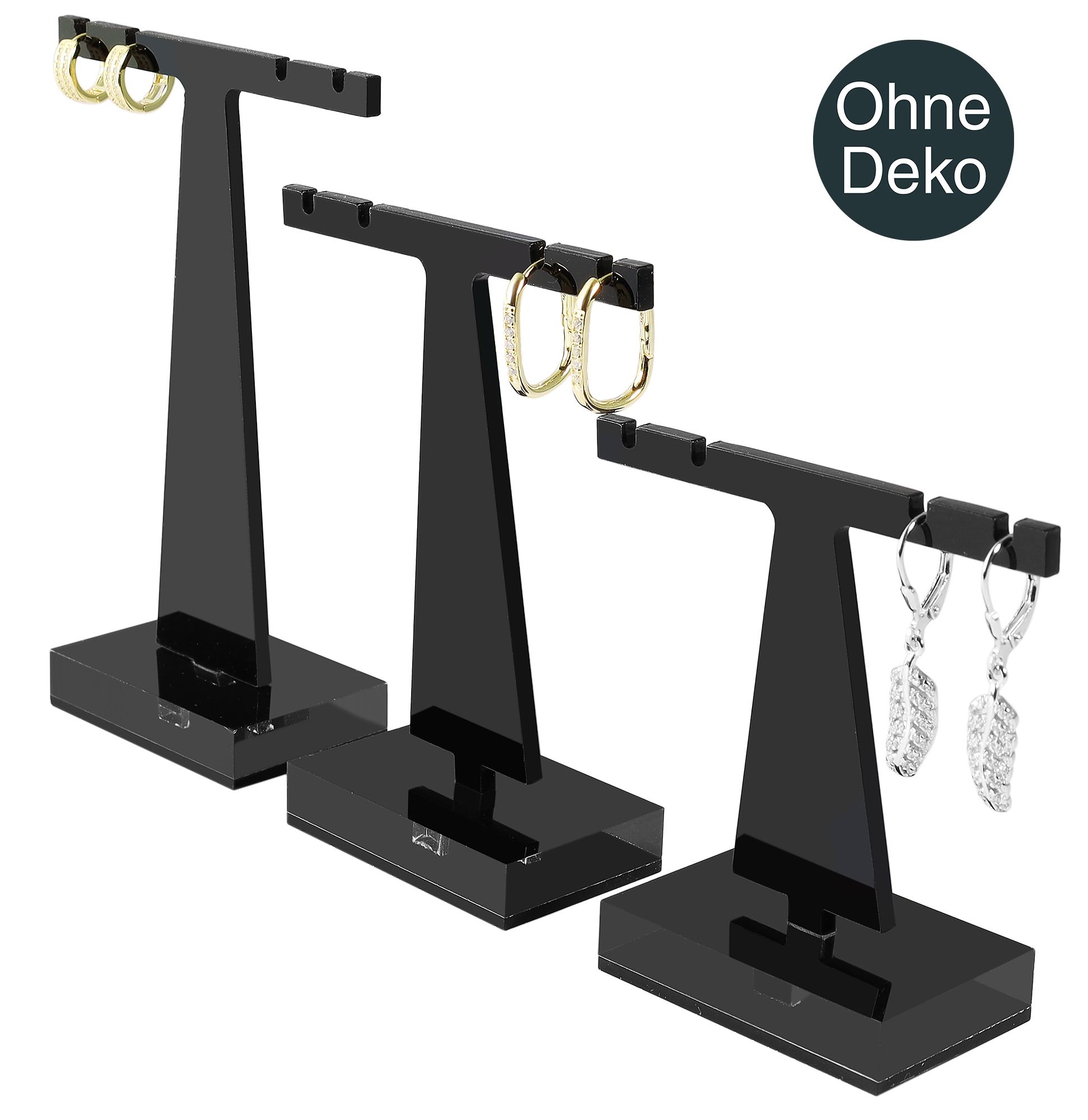 Acryl Aufsteller für Creolen/ Ohrhänger (Dekoserie Glossy), 3er Set, schwarz