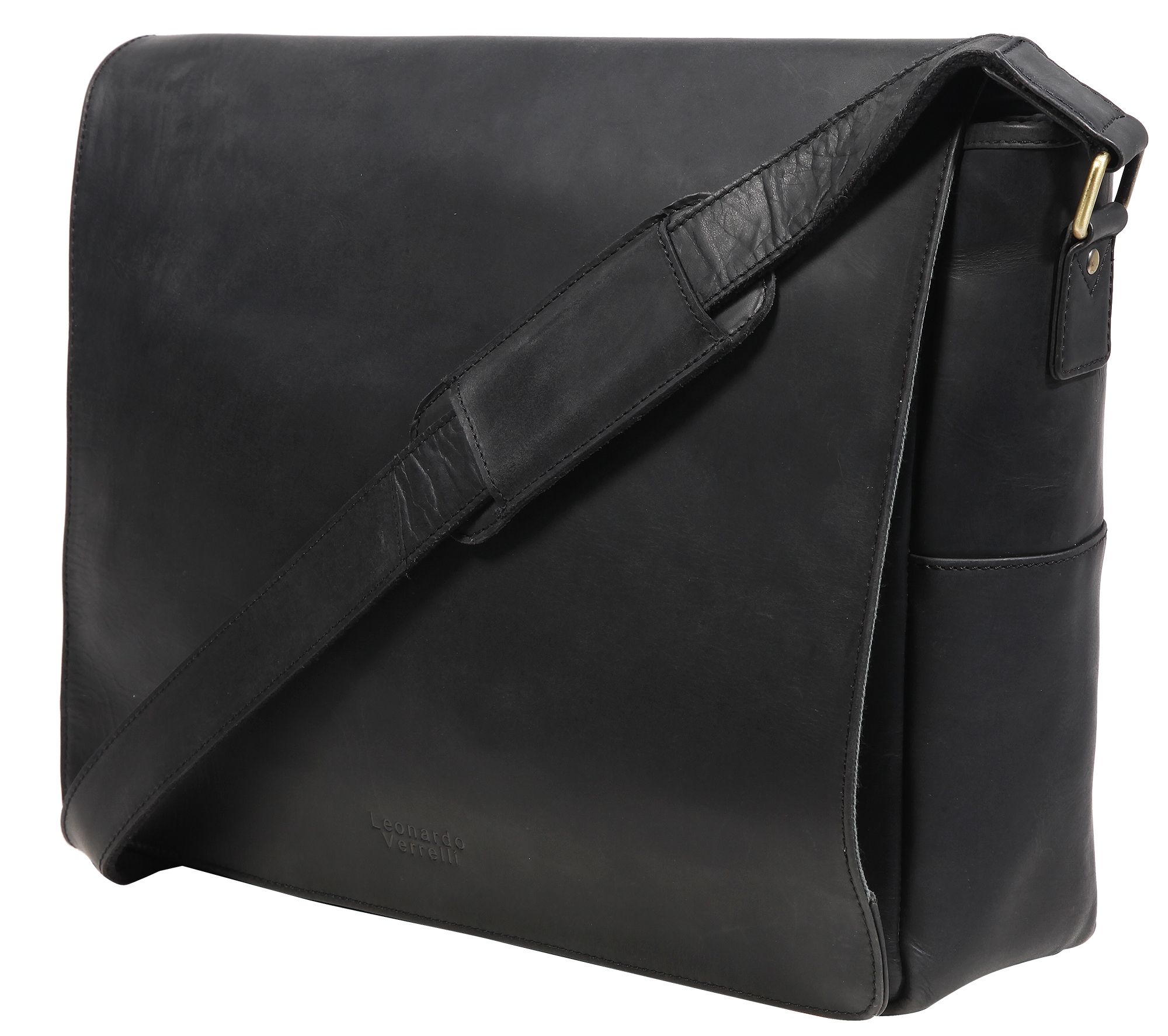 Leonardo Verrelli Echt Leder Laptoptasche Lehrertasche, Schwarz