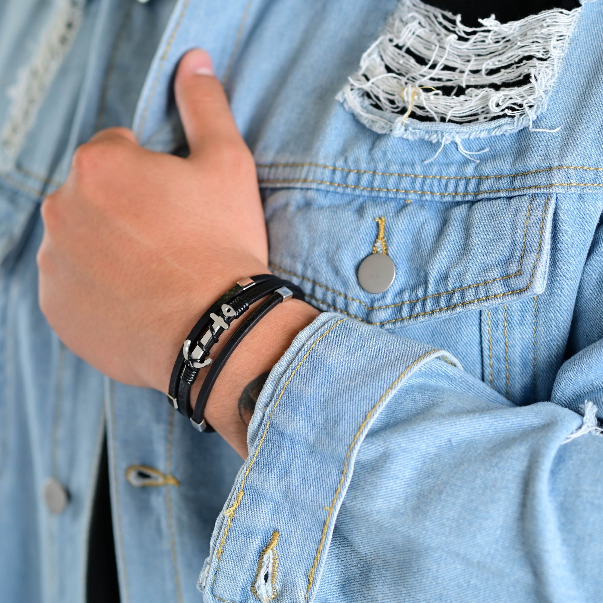 "Narius" 21 cm, Armband aus Lederimitat, Anker, VE 4