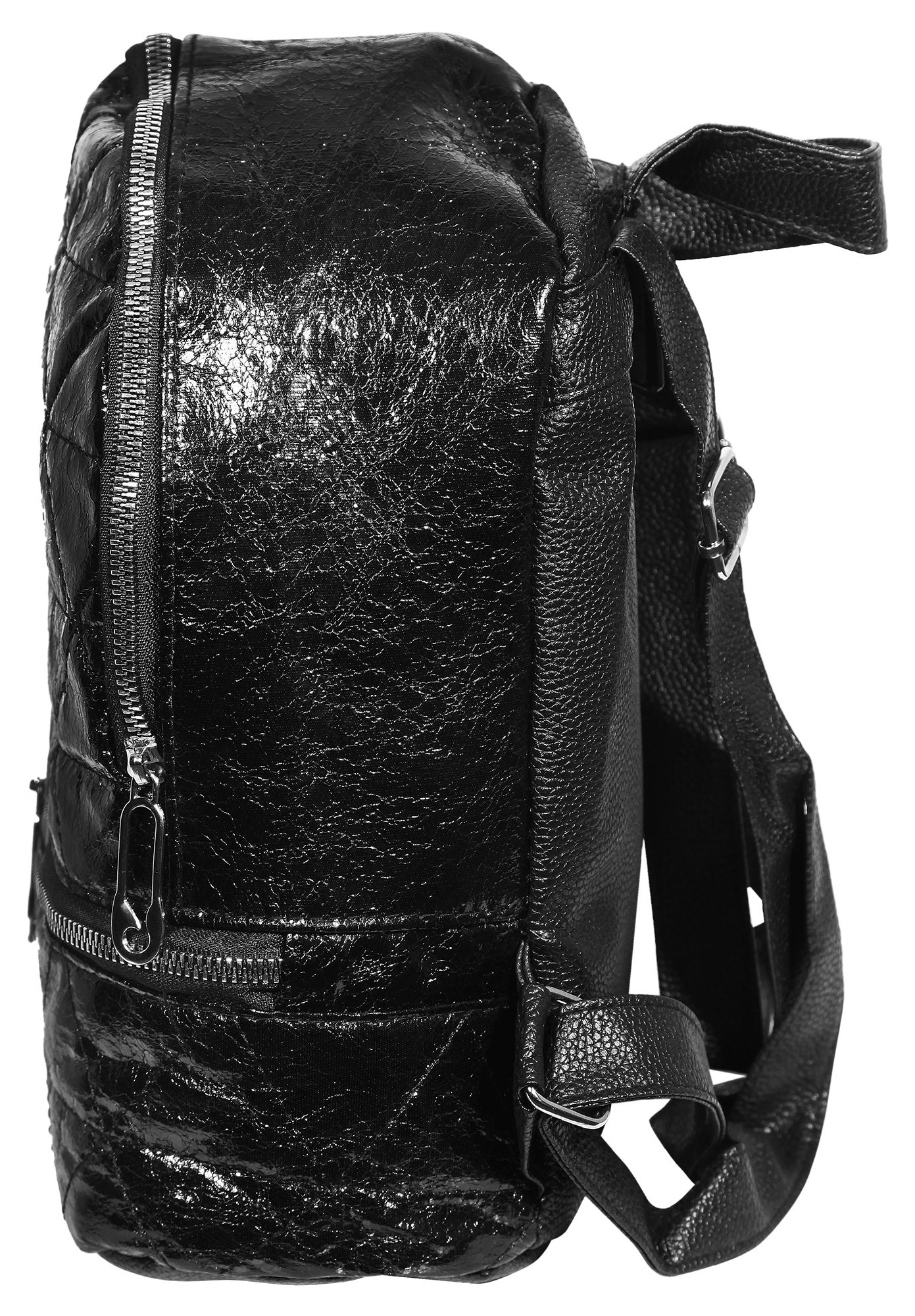 Damen-Rucksack aus Lederimitat, schwarz, Länge: 26 cm / Breite: 23,5 cm / Stärke: 11,5 cm