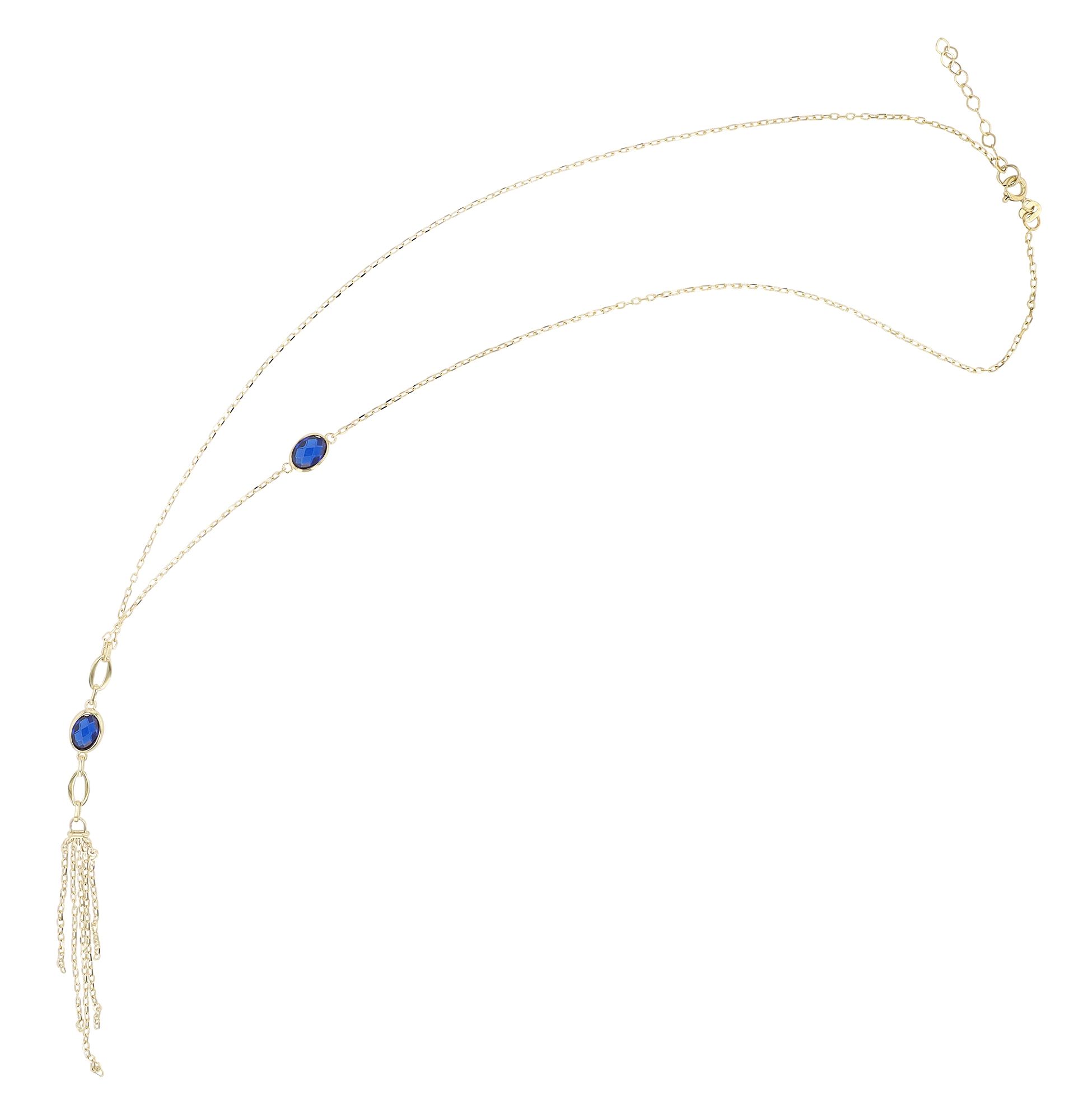 333/- Gold "Baila" Halskette mit blauem Besatz und zarten Kettenfransen, 8Karat, Gelbgold