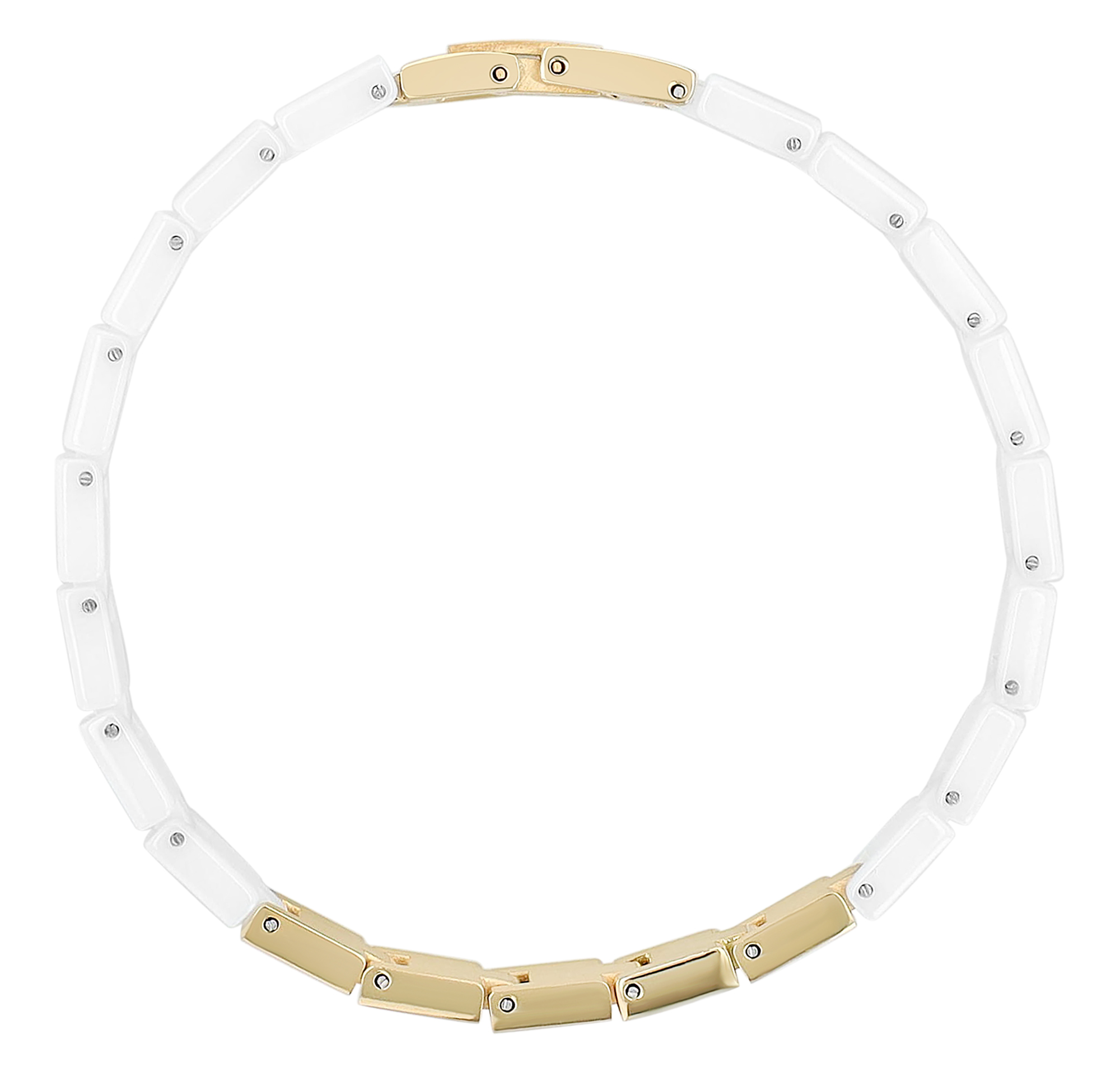 "Ayun" Akzent Edelstahl-Keramik ID-Armband, 20 cm, weiß/ goldfarben