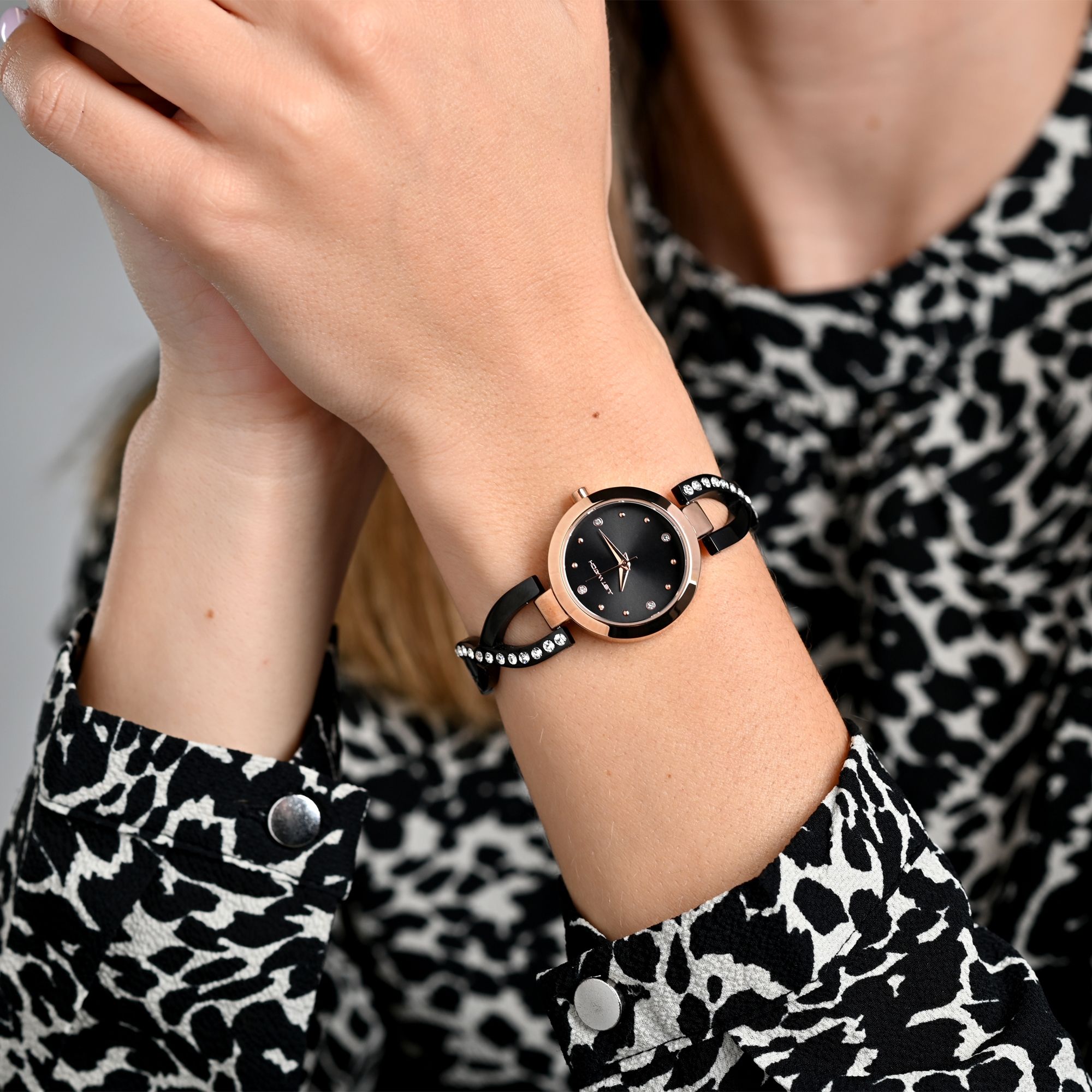 Just Watch Damenuhr "Relana" mit Edelstahlarmband, Ø 27 mm, bicolor (schwarz/ rosegoldfarben)