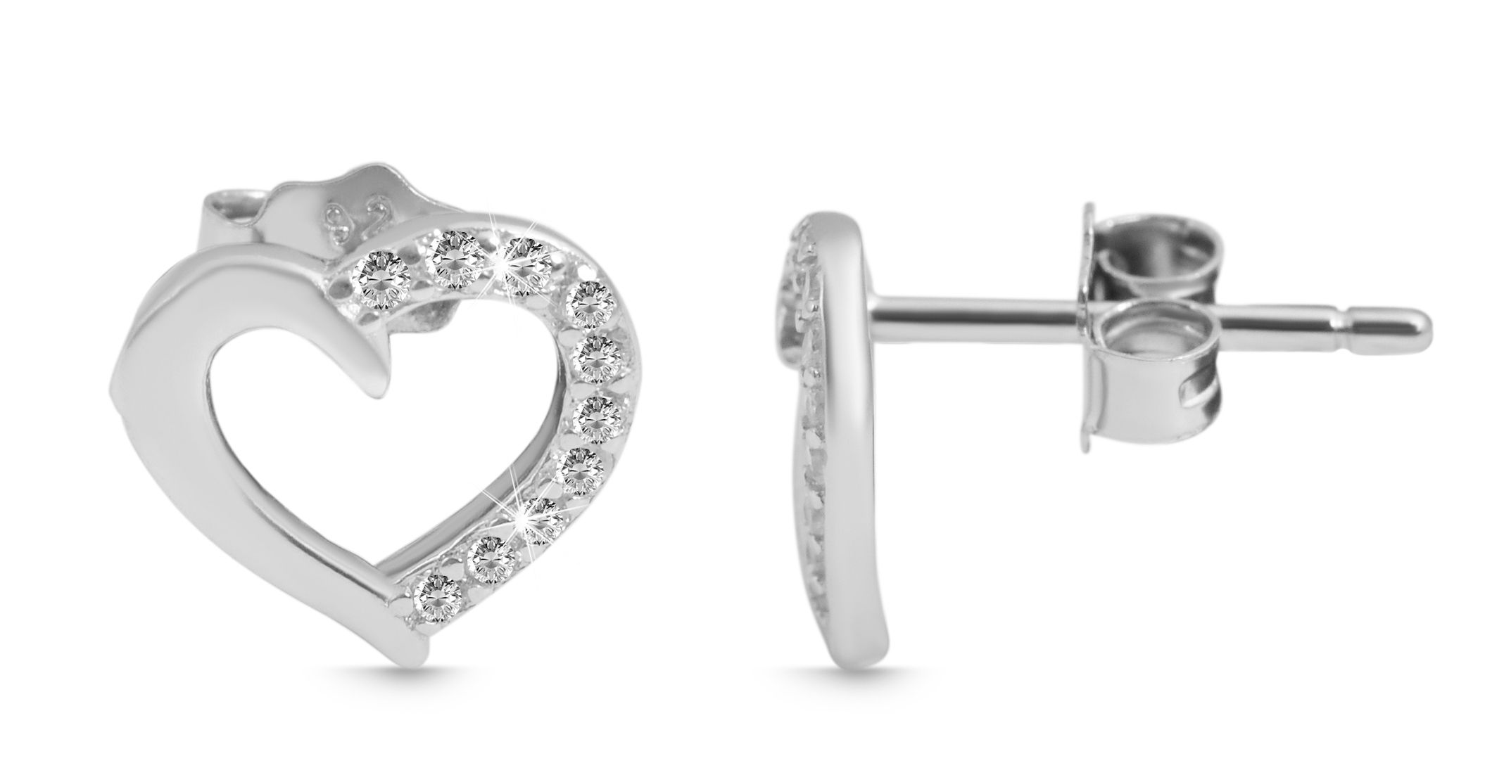 "Kasota" 925/- Echt Silber rhodiniert, Schmuckset mit Ohrringe und Anhänger, Herz, Zirkoniabesatz