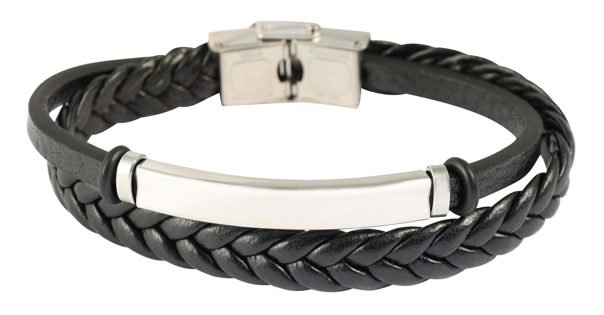 "Niklas" 19cm, Armband aus Lederimitat mit Gravurplatte, doppelt