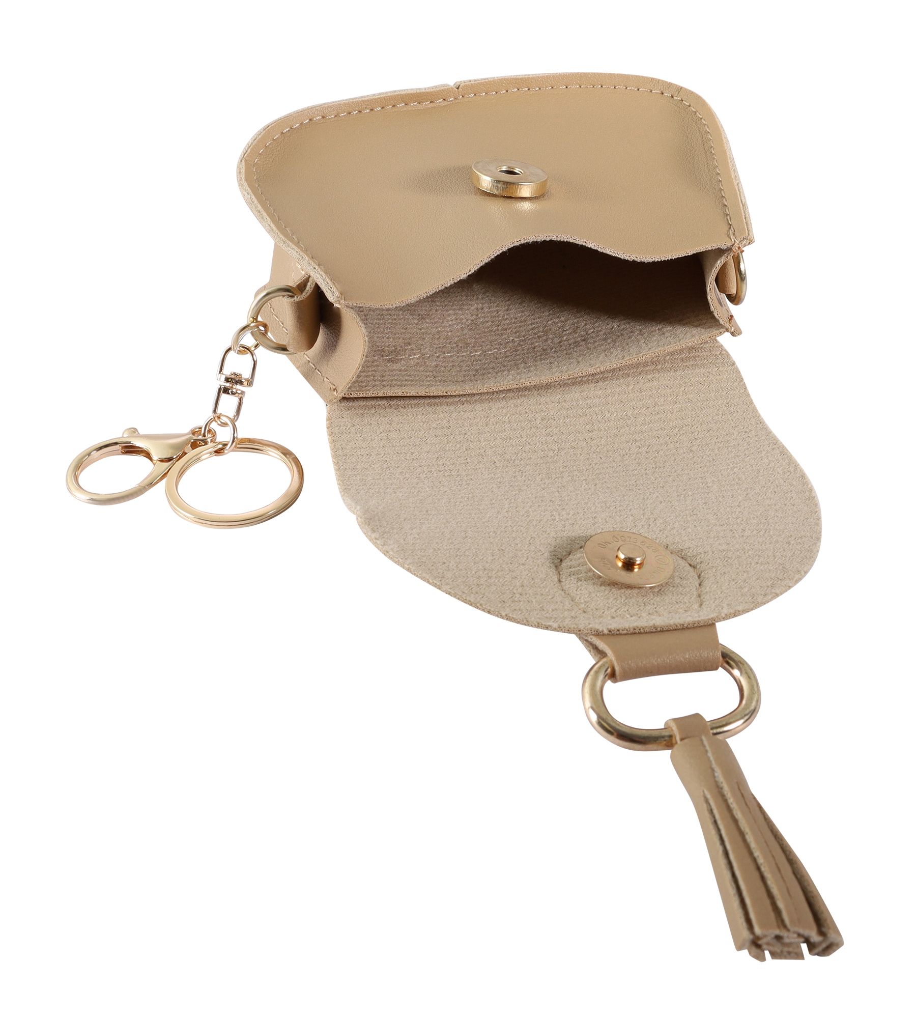 Mini-Tasche mit Karabinerhaken, Lederimitat, beige