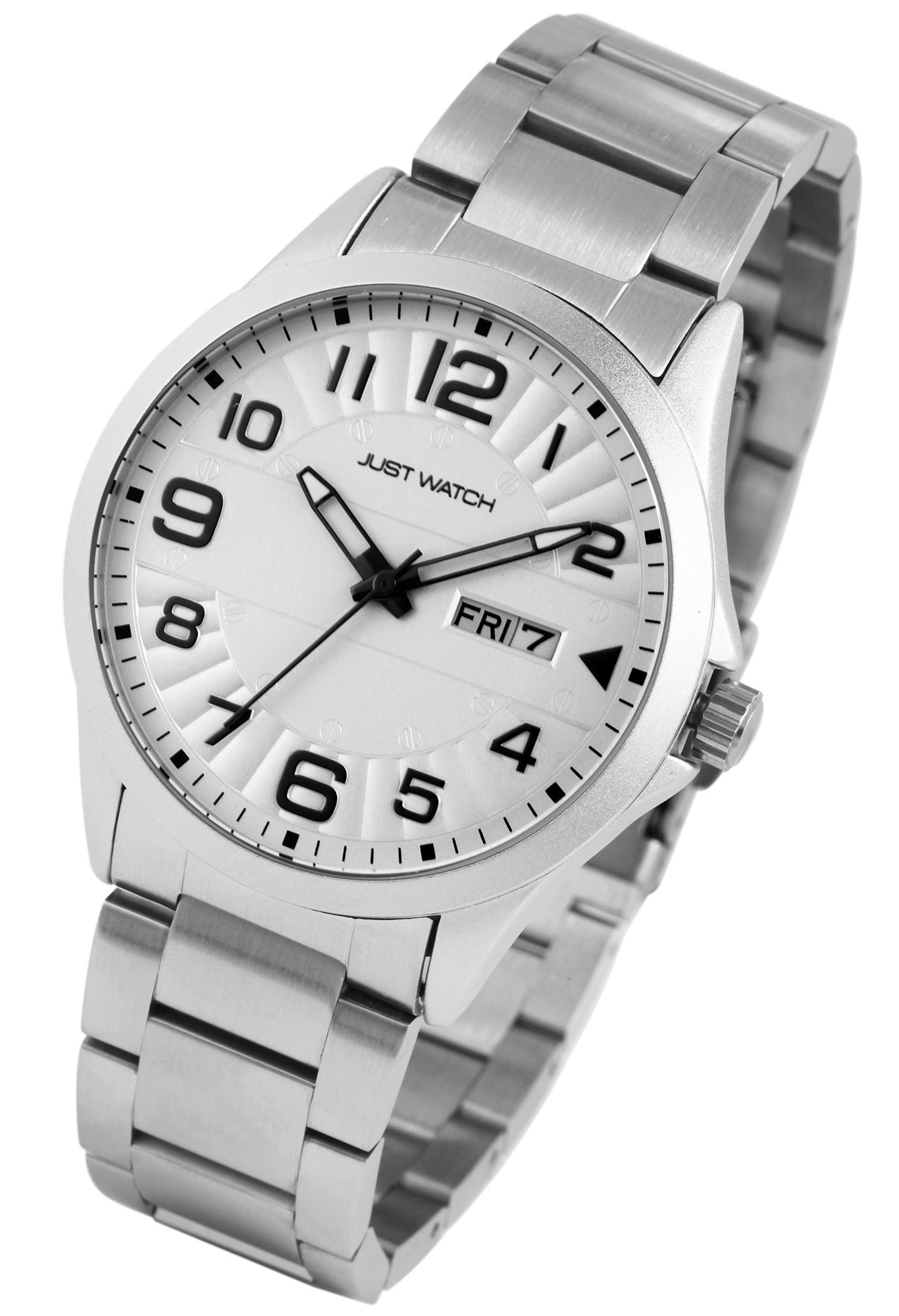 Just Watch Herrenuhr, Edelstahlband, silberfarben/weiß