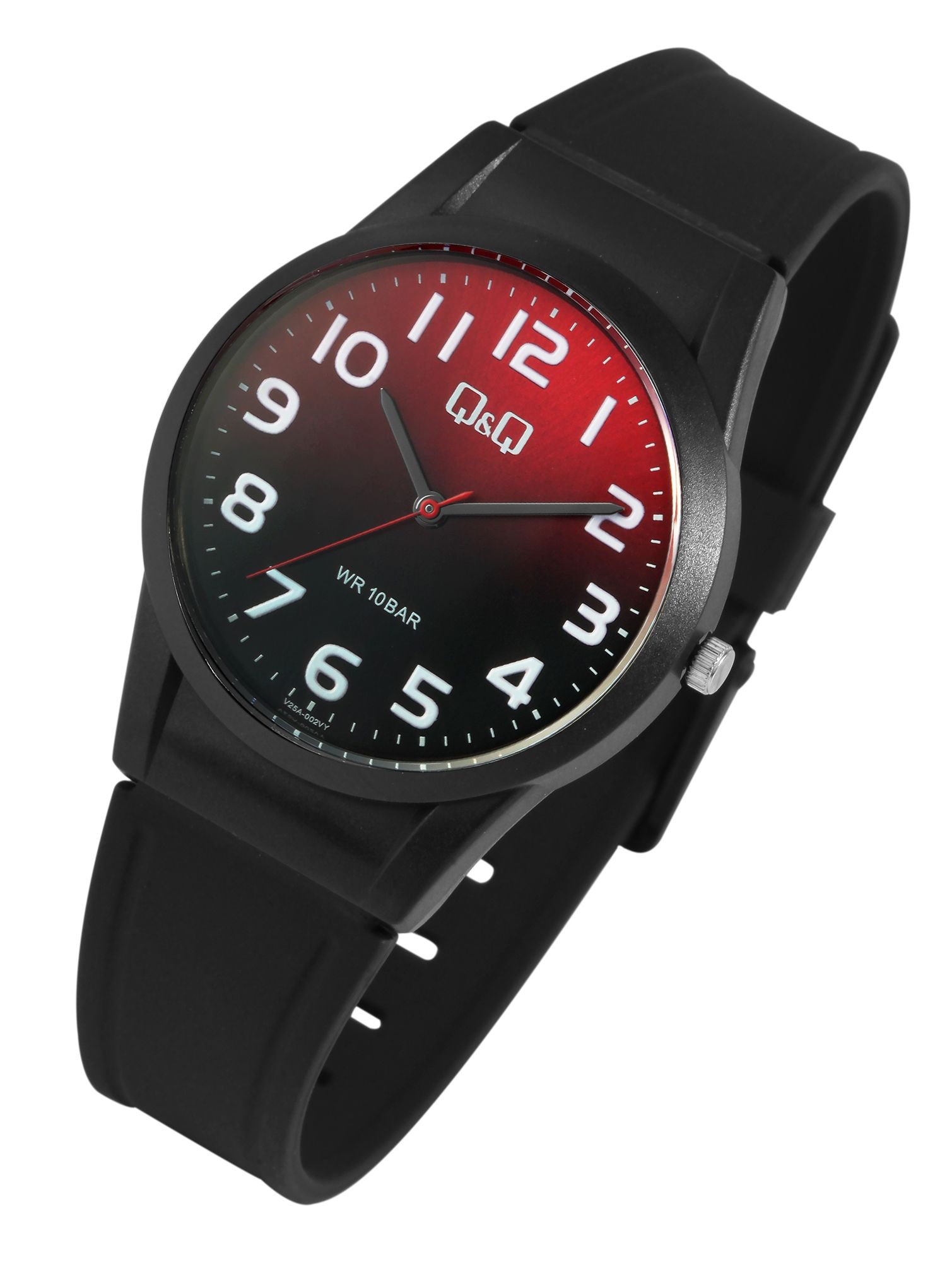 Q&Q Unisexuhr mit Silikonarmband, 10 Bar, schwarz/rot