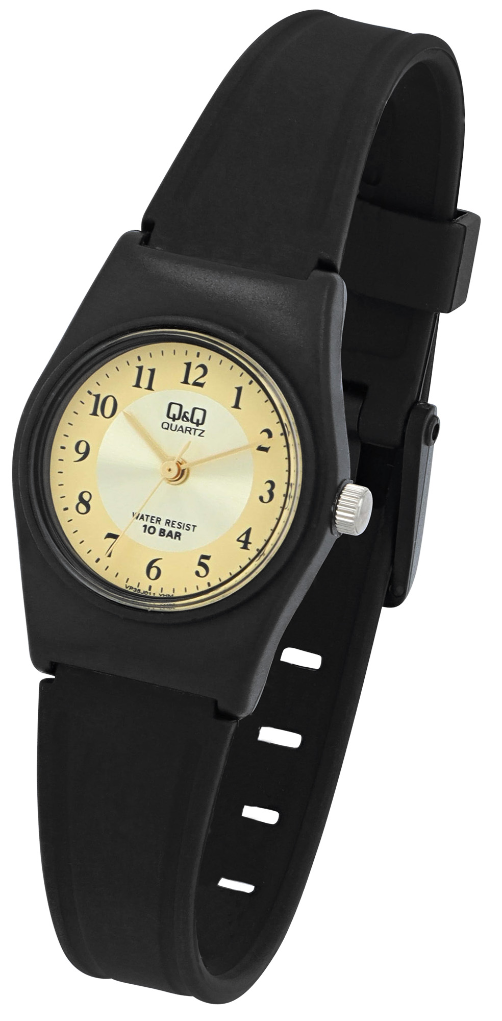 Q&Q Damenuhr mit  Resinband, Ø 24 mm, schwarz/ goldfarben (gelb)