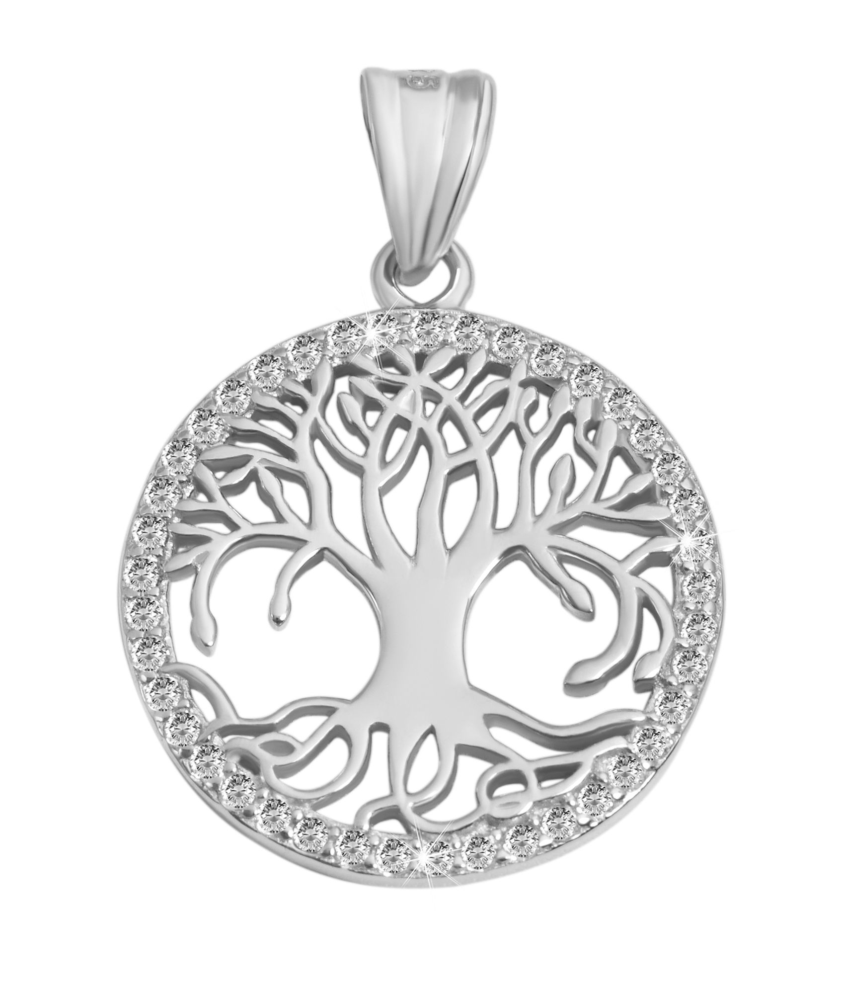 "Majara" 925/- Echt Silber Schmuckset (Ohrringen & Anhänger) Lebensbaum, Zirkonia, rhodiniert
