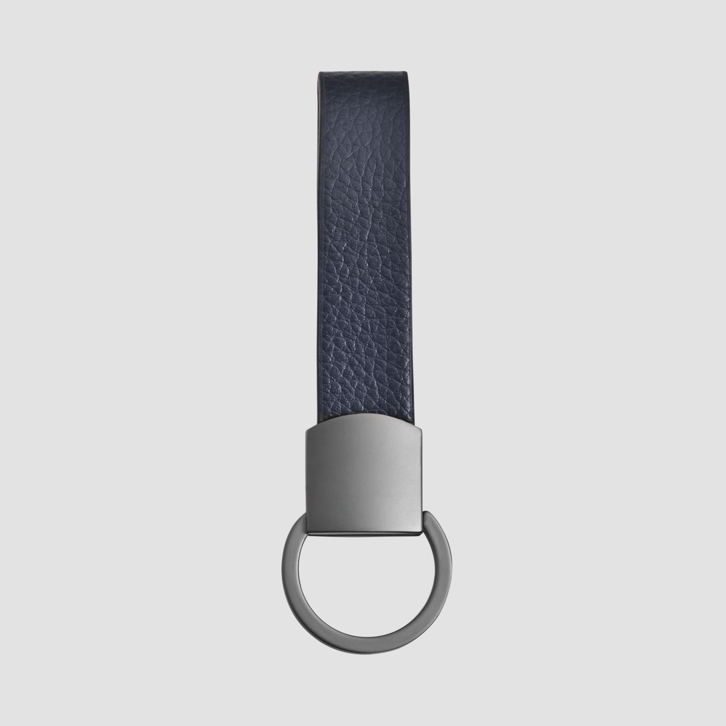 Edelstahl Schlüsselanhänger mit Echtlederband, blau