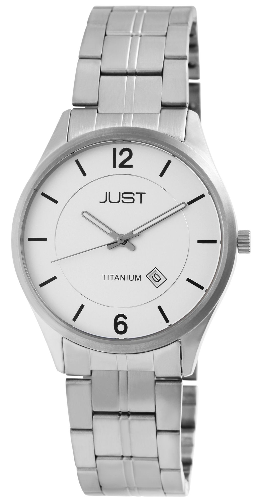 Just Herrenuhr mit Gliederarmband, Titan, 5 ATM, weißes ZB