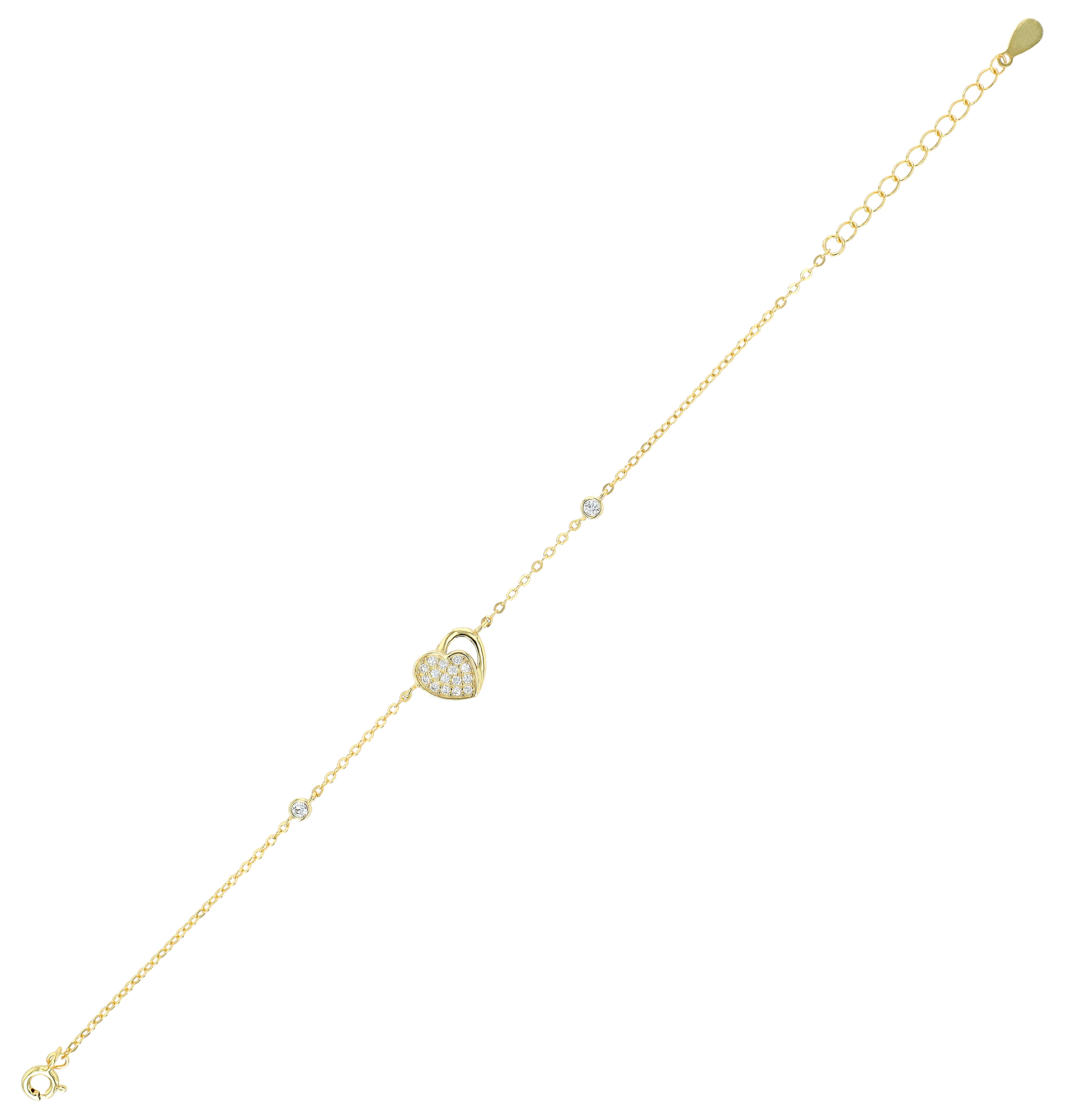 "Naima"  925/- Echt Silber Armband mit Herz 16 + 3 cm, Zirkonia, vergoldet