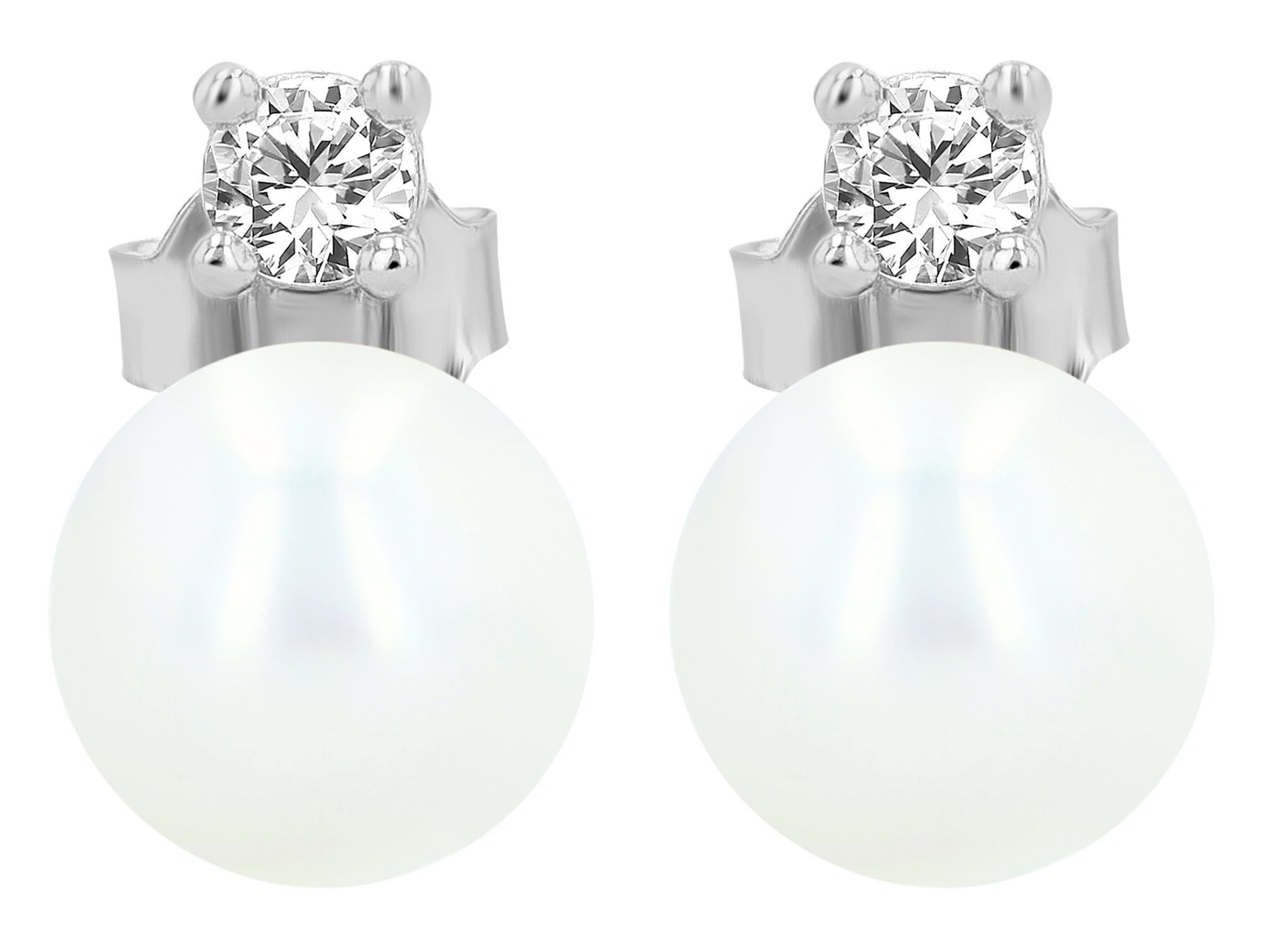 "Almi" 925/- Echt Silber Ohrstecker, echte Süßwasserperle Ø 8 mm/ Zirkonia, rhodiniert