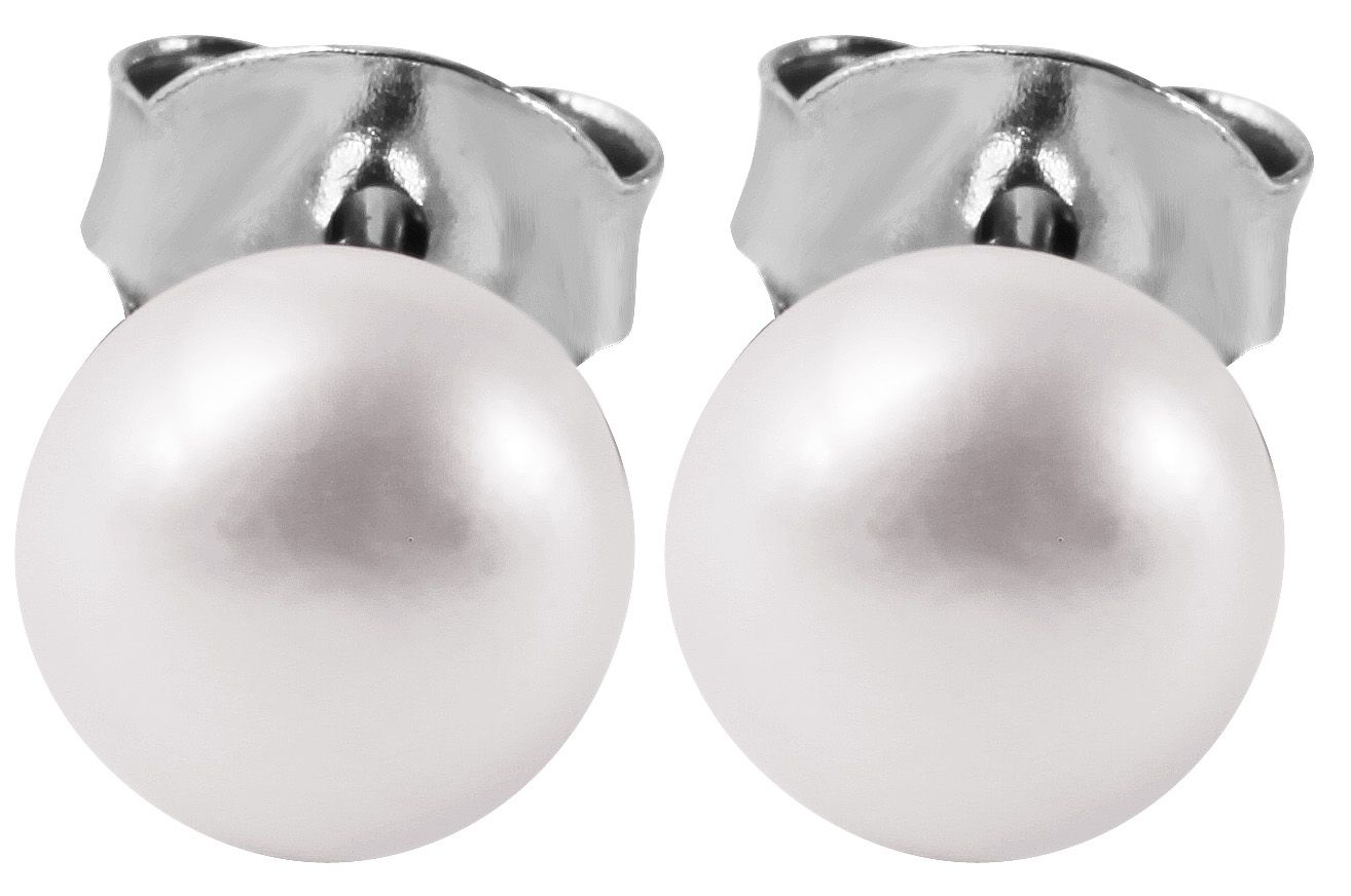 "Paula" 925/- Echtsilber Ohrstecker - Süßwasserperle Ø 8 mm, rhodiniert