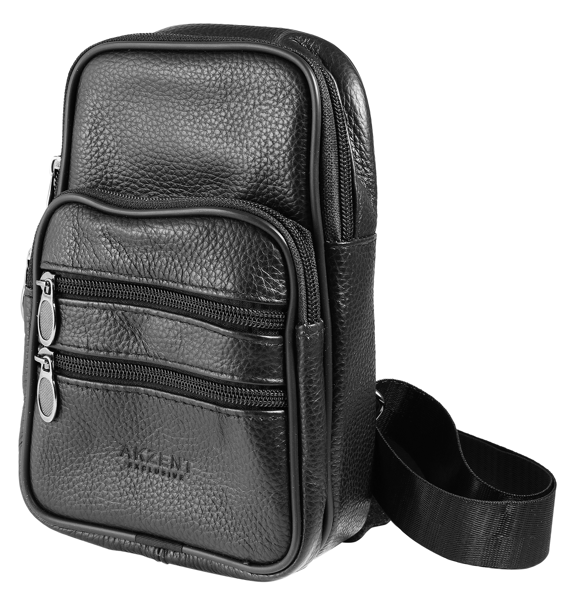 Akzent EXCLUSIVE, Echt Leder Tasche, Crossbody-Bag, schwarz