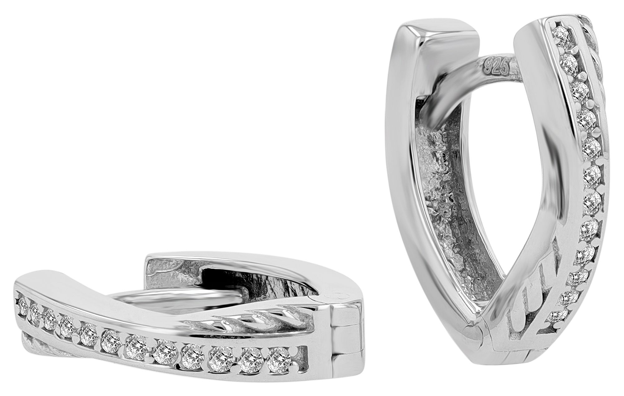 925/- Echt Silber Klapp-Creolen "Asalea", Tropfen, Zirkonia, rhodiniert