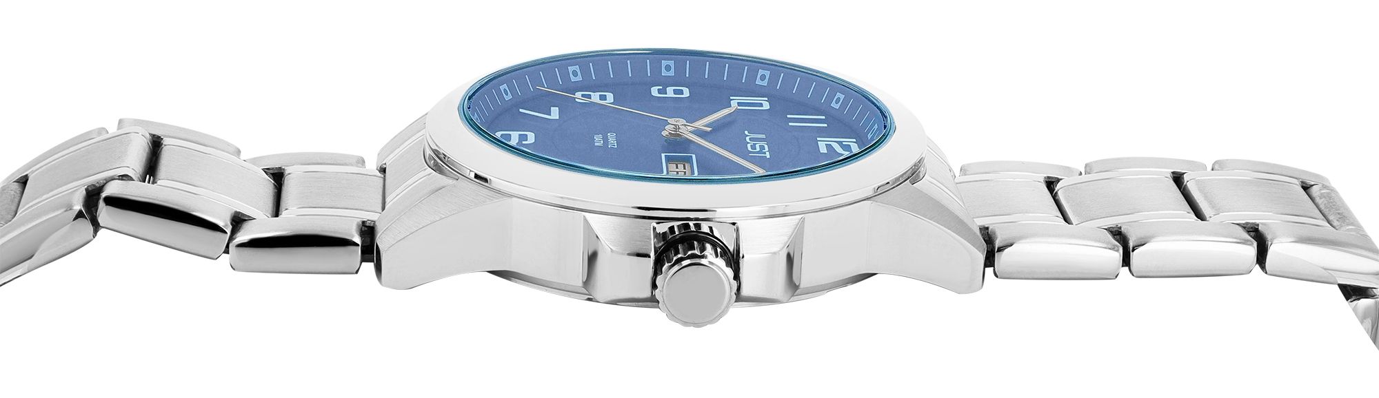 Just Herrenuhr mit Edelstahlarmband, 10 ATM, silberfarben/blaues ZB
