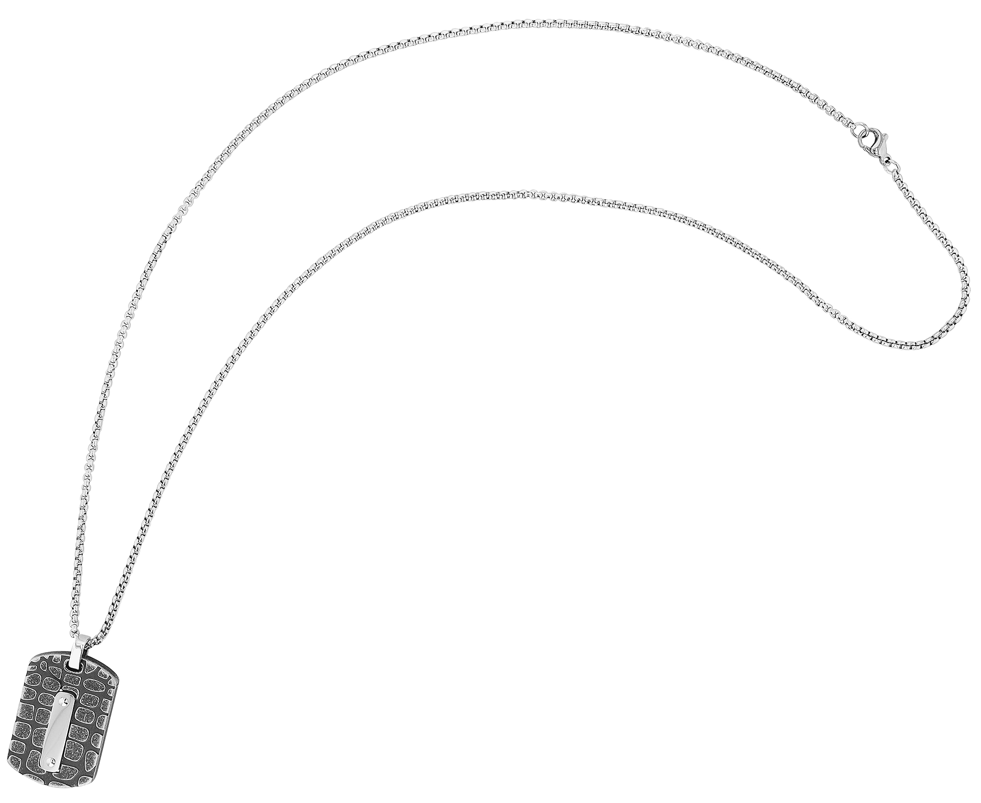 "Bravo" Edelstahlkette mit grauem Gravuranhänger/ Dog Tag, 60 cm