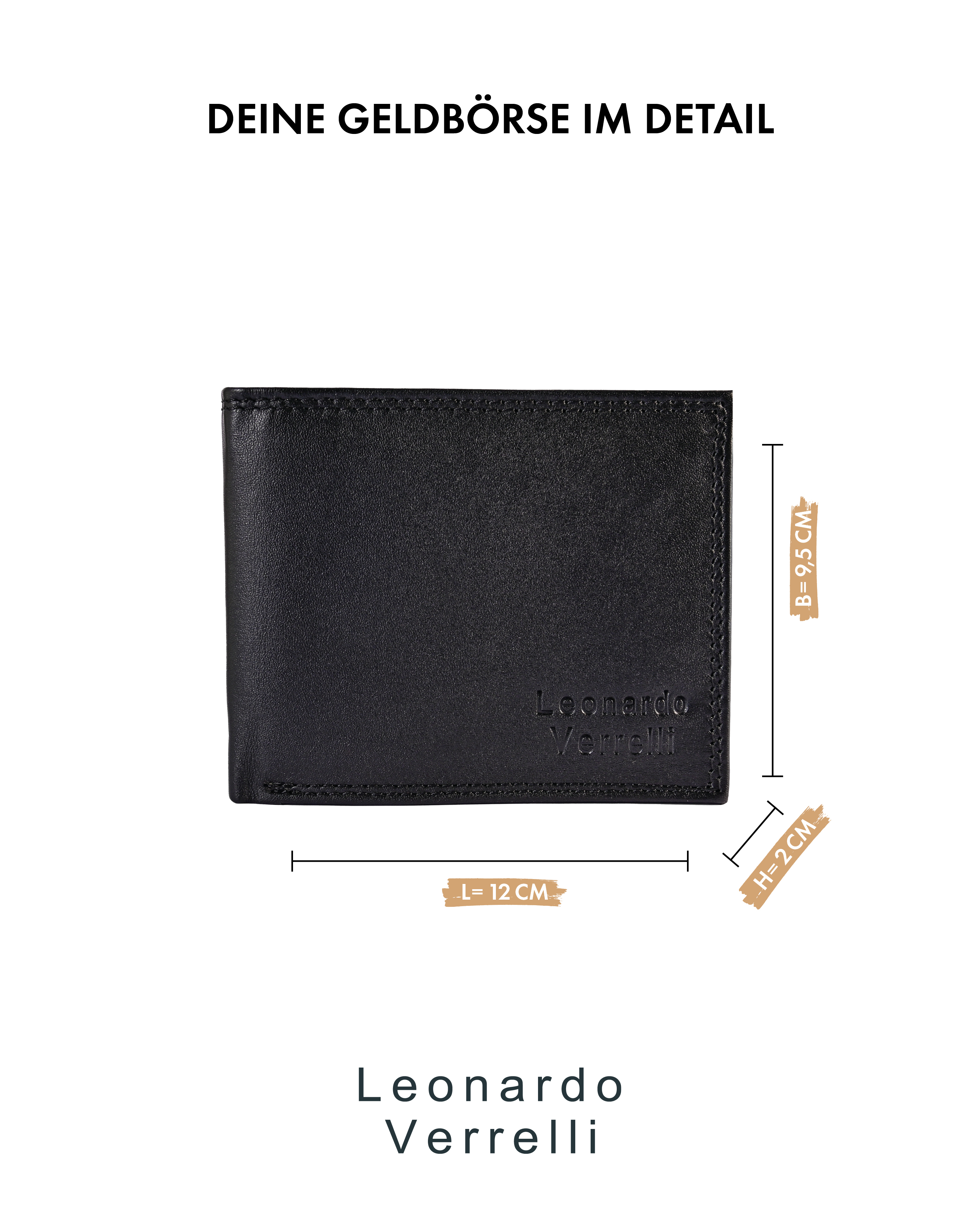 Leonardo Verrelli Echtleder (Nappa) Geldbörse, RFID, Querformat, schwarz