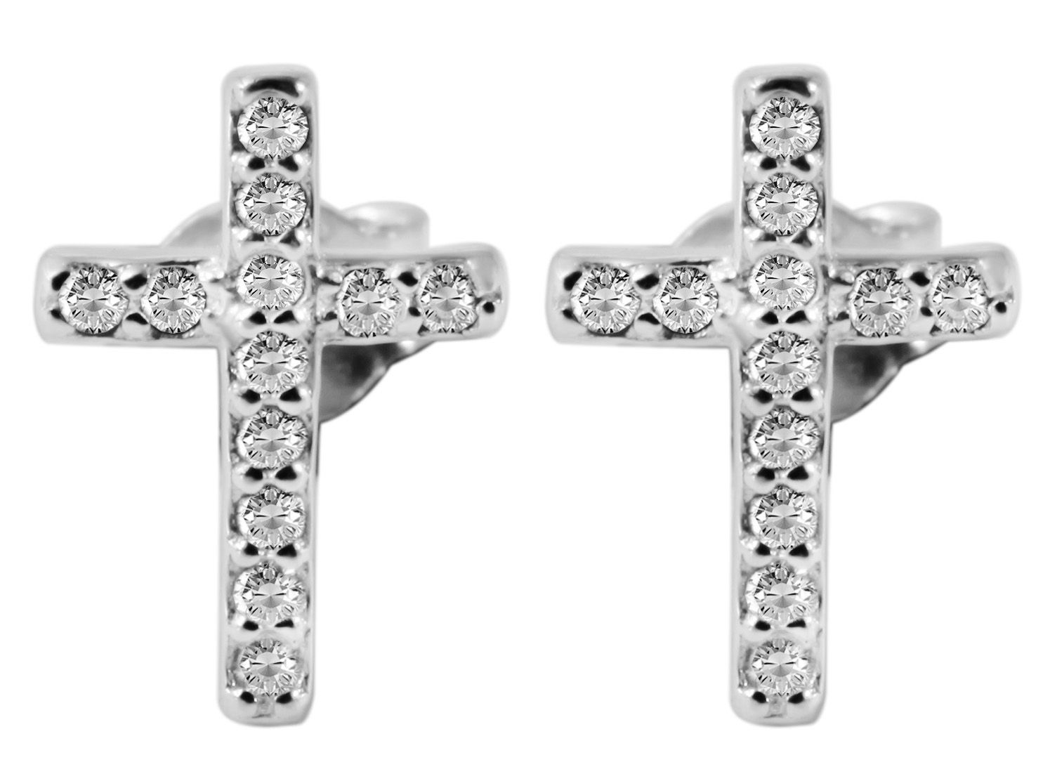 "Kira" 925/- Echt Silber Ohrstecker, Kreuz, weißer Zirkoniabesatz, silberfarben rhodiniert