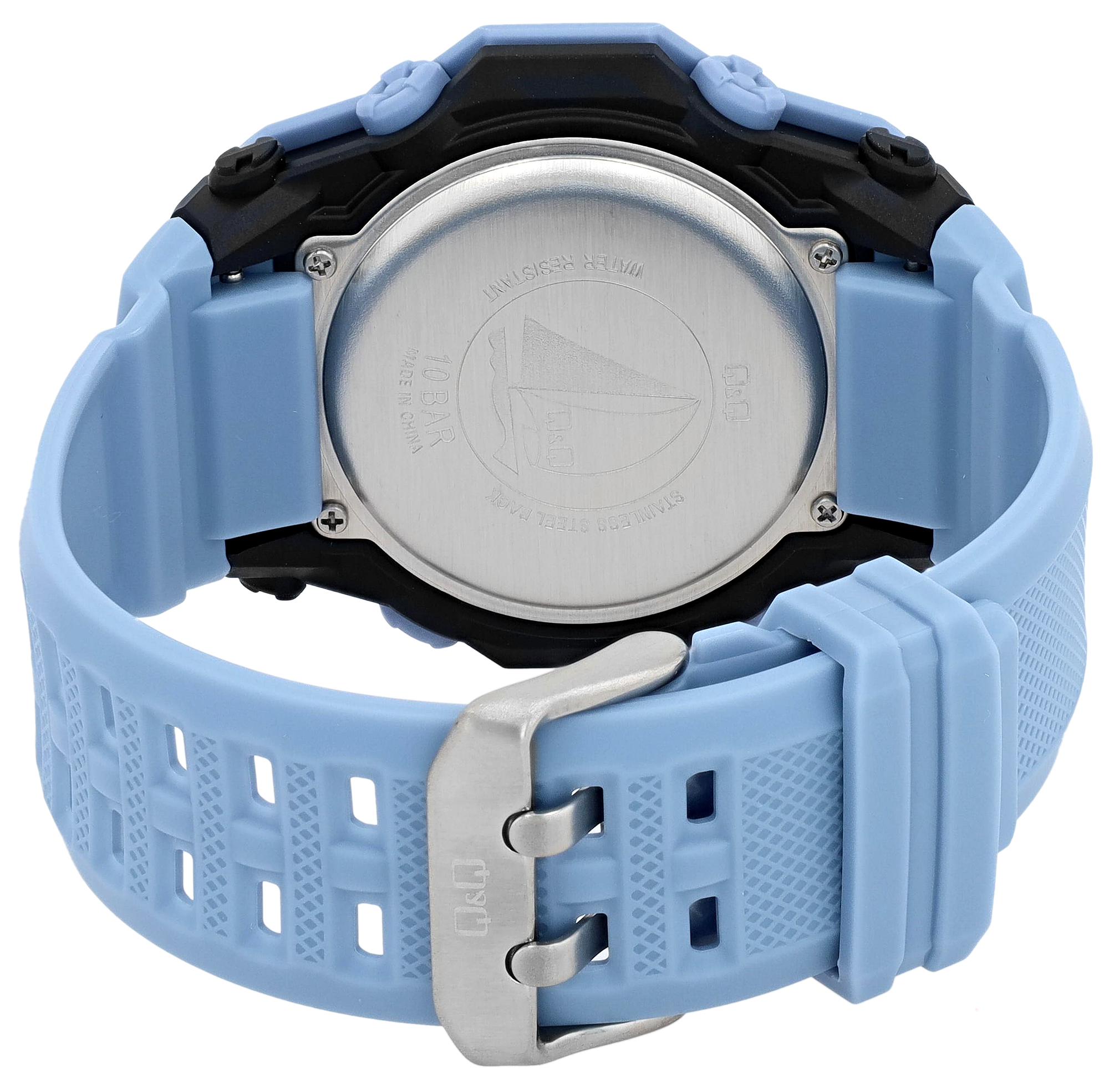 Q&Q Digitaluhr für Herren Ø 50 mm, Resinband, hellblau