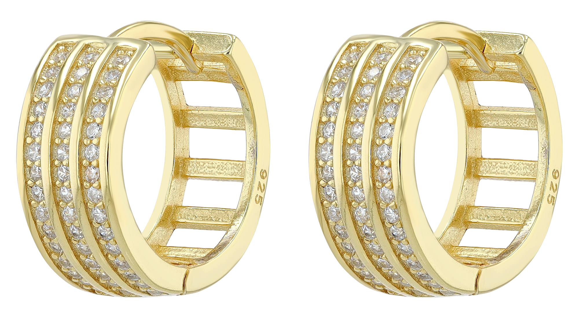 "Eleganz", 925/- Echt Silber Creolen Ø 12,5mm, Zirkonia, vergoldet