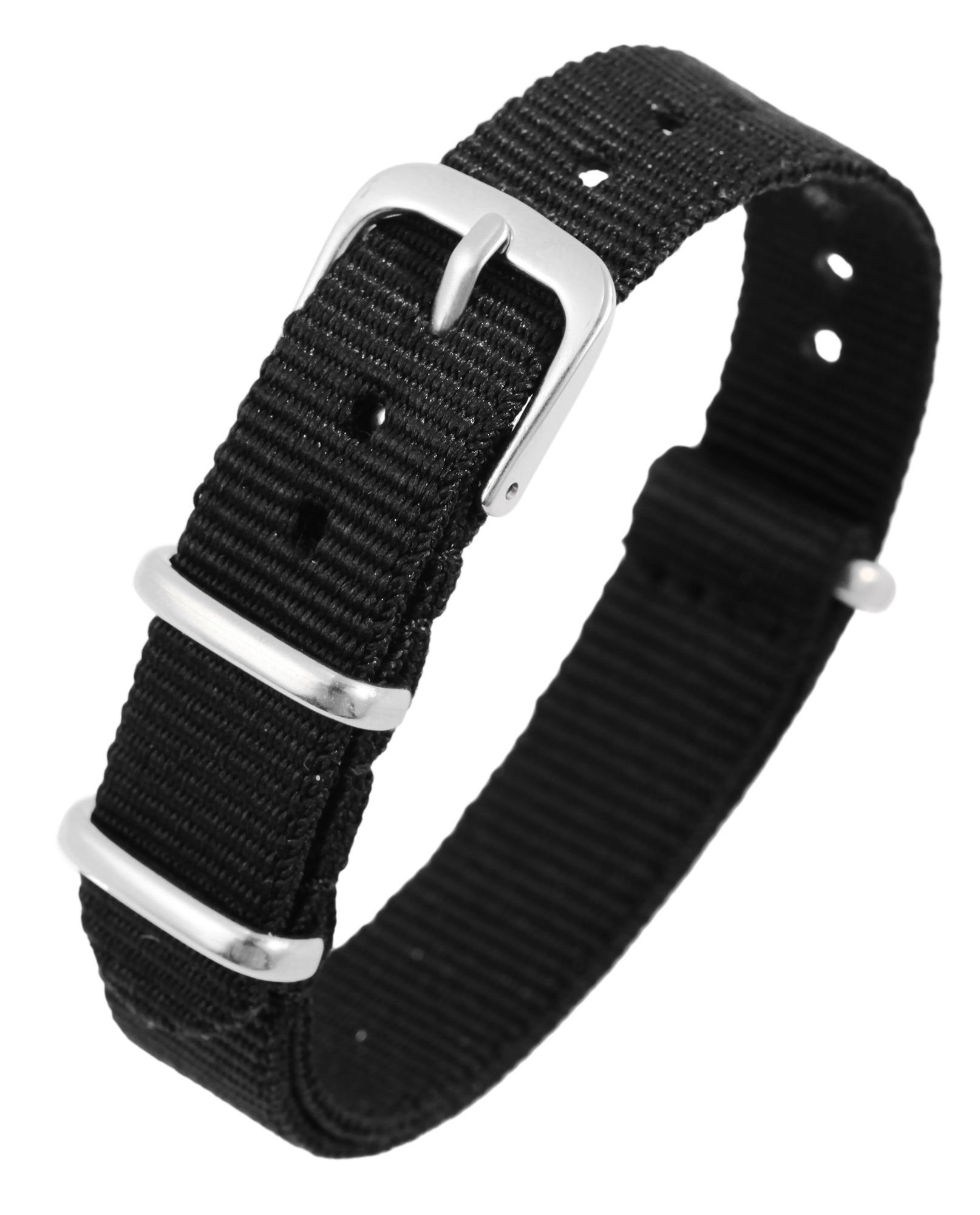 Nylon-Uhrenarmband, schwarz, Dornschließe, 14 mm