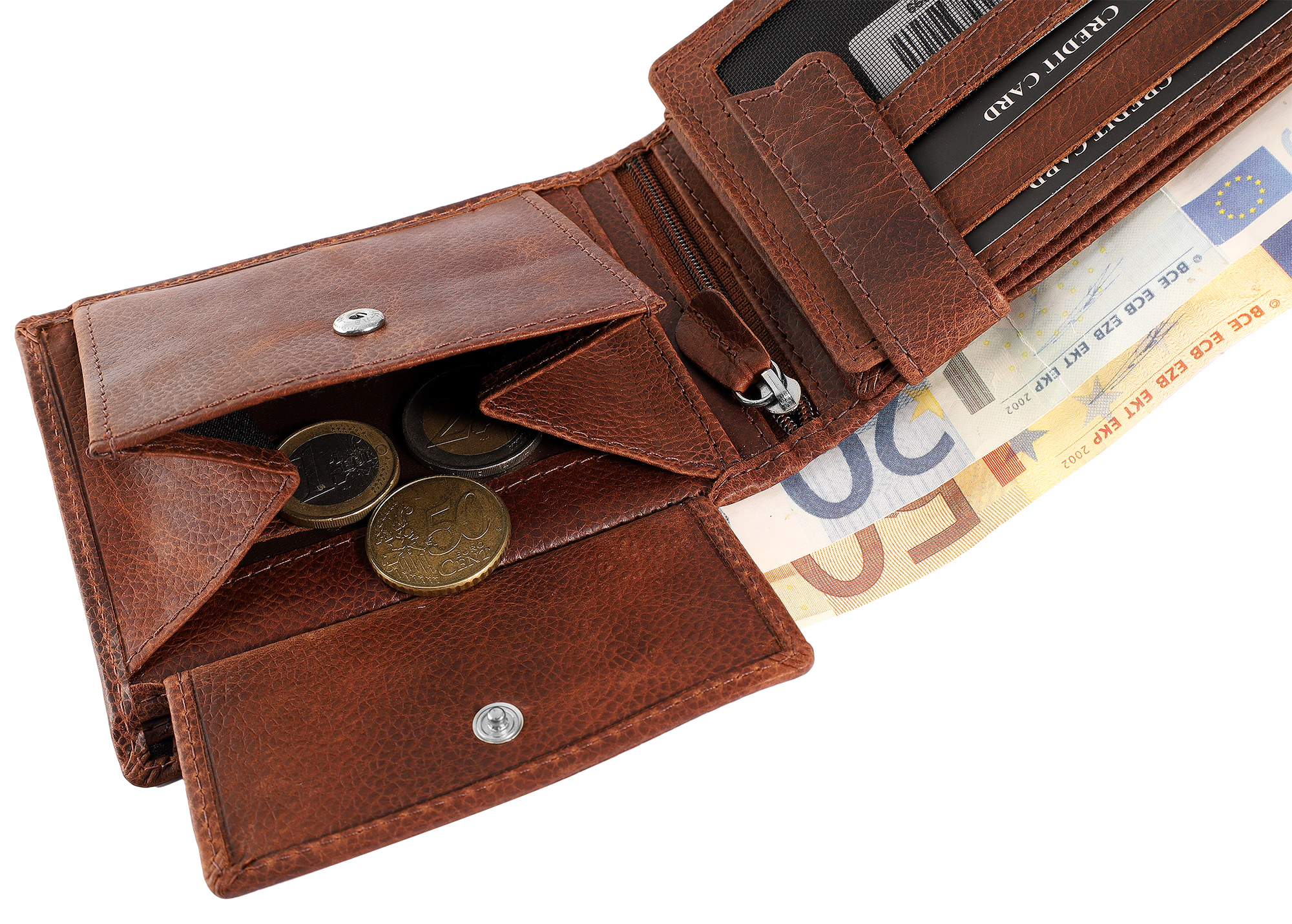 Leonardo Verrelli, Echtleder (Distressed Hunter) Geldbörse, RFID, Querformat, braun