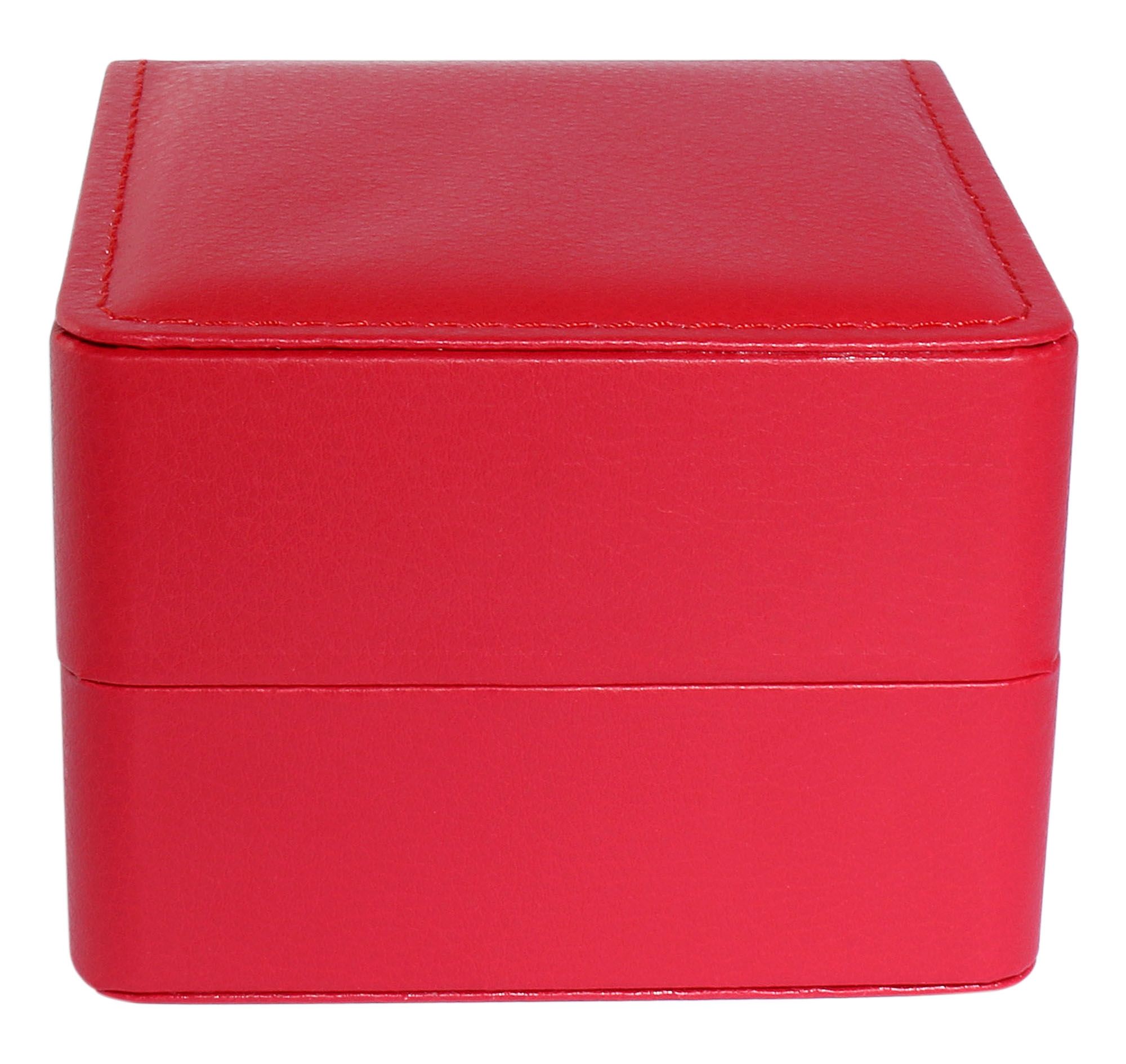 Uhrenbox, aufklappbar mit Kissen, Lederimitat, 11 x 10 x 7,3 cm, rot