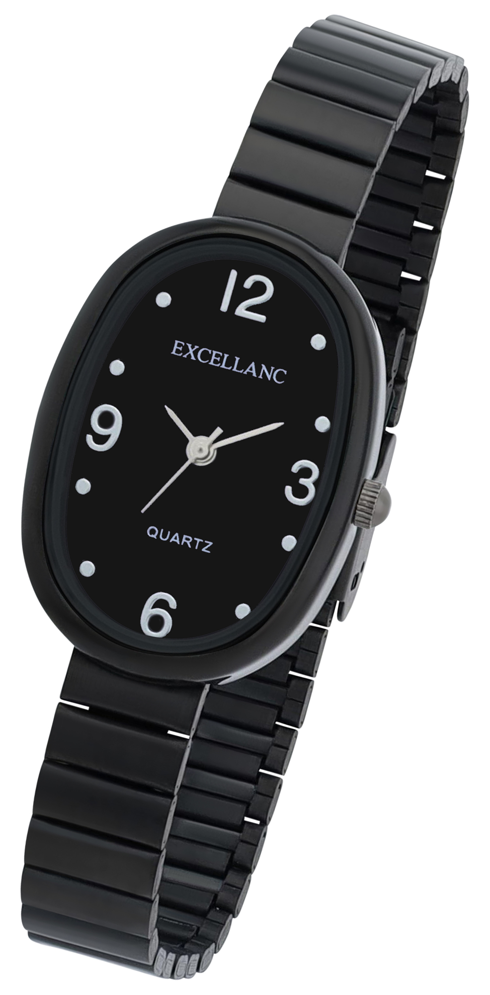 Excellanc Damenuhr - Oval mit Metallband, Schwarz/ Schwarz