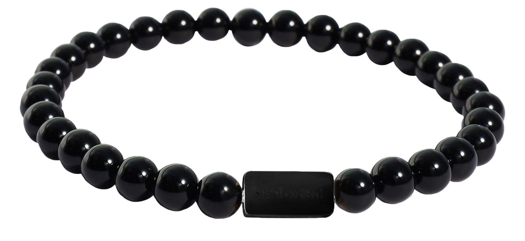 "Evren" Akzent Kugelarmband, Naturstein (onyx), personalierbar, schwarz