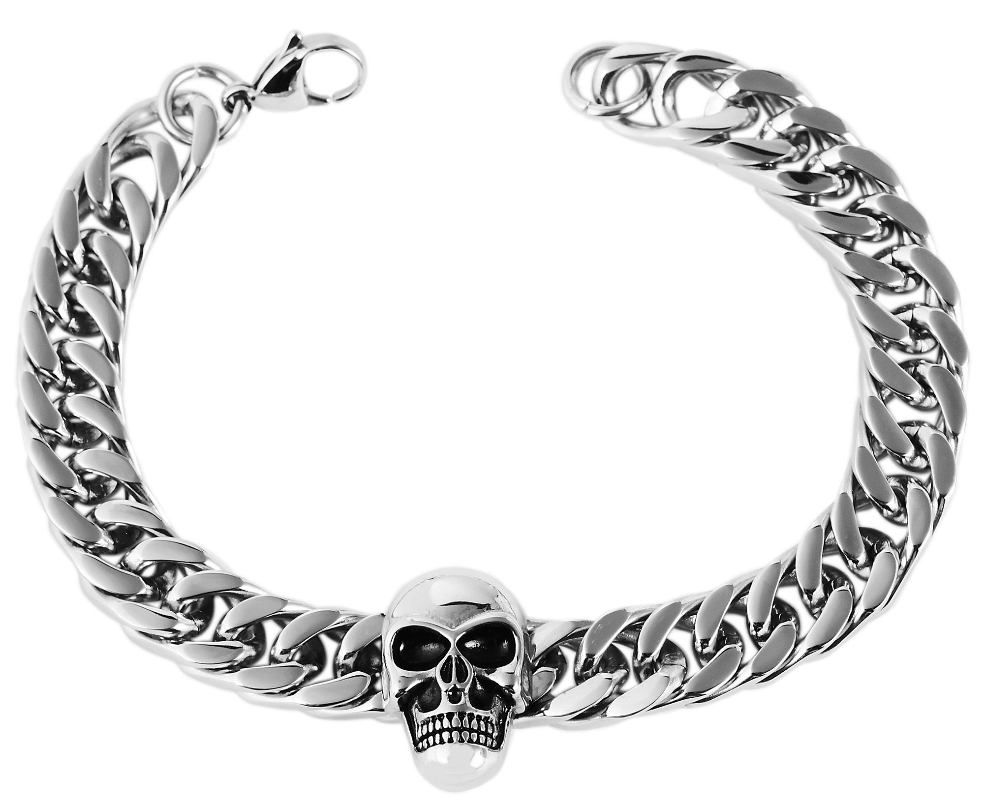 "Grayson" Edelstahl Panzerarmband mit Totenkopf, 24cm/ 13 mm