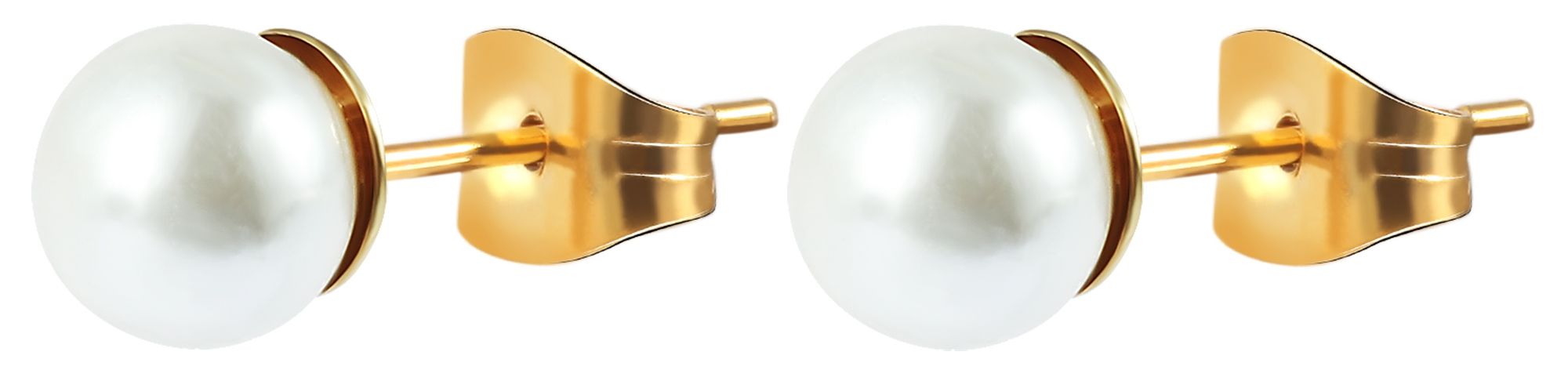 Akzent Schmuckset, Kette und Ohrstecker, Edelstahl, Perle, goldfarben