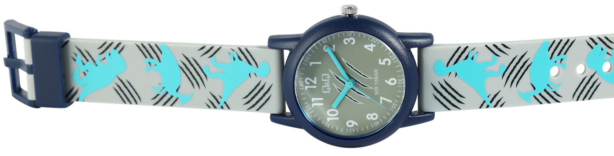 Q&Q Kinderuhr, Kunststoff, Silikonarmband, "Dinosaurier", 10 ATM, Ø 32 mm