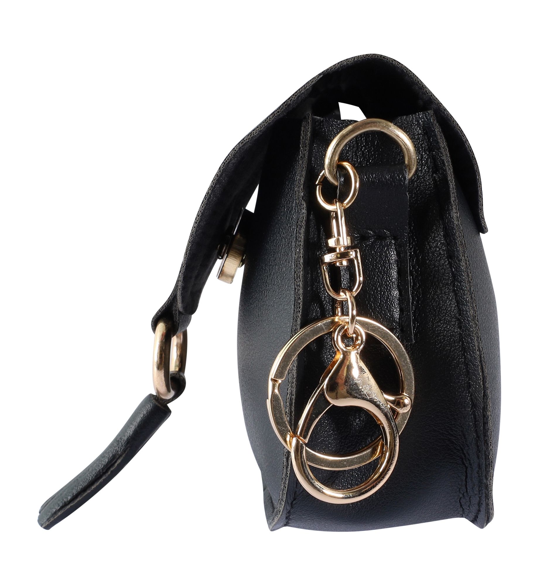 Mini-Tasche mit Karabinerhaken, Lederimitat, schwarz