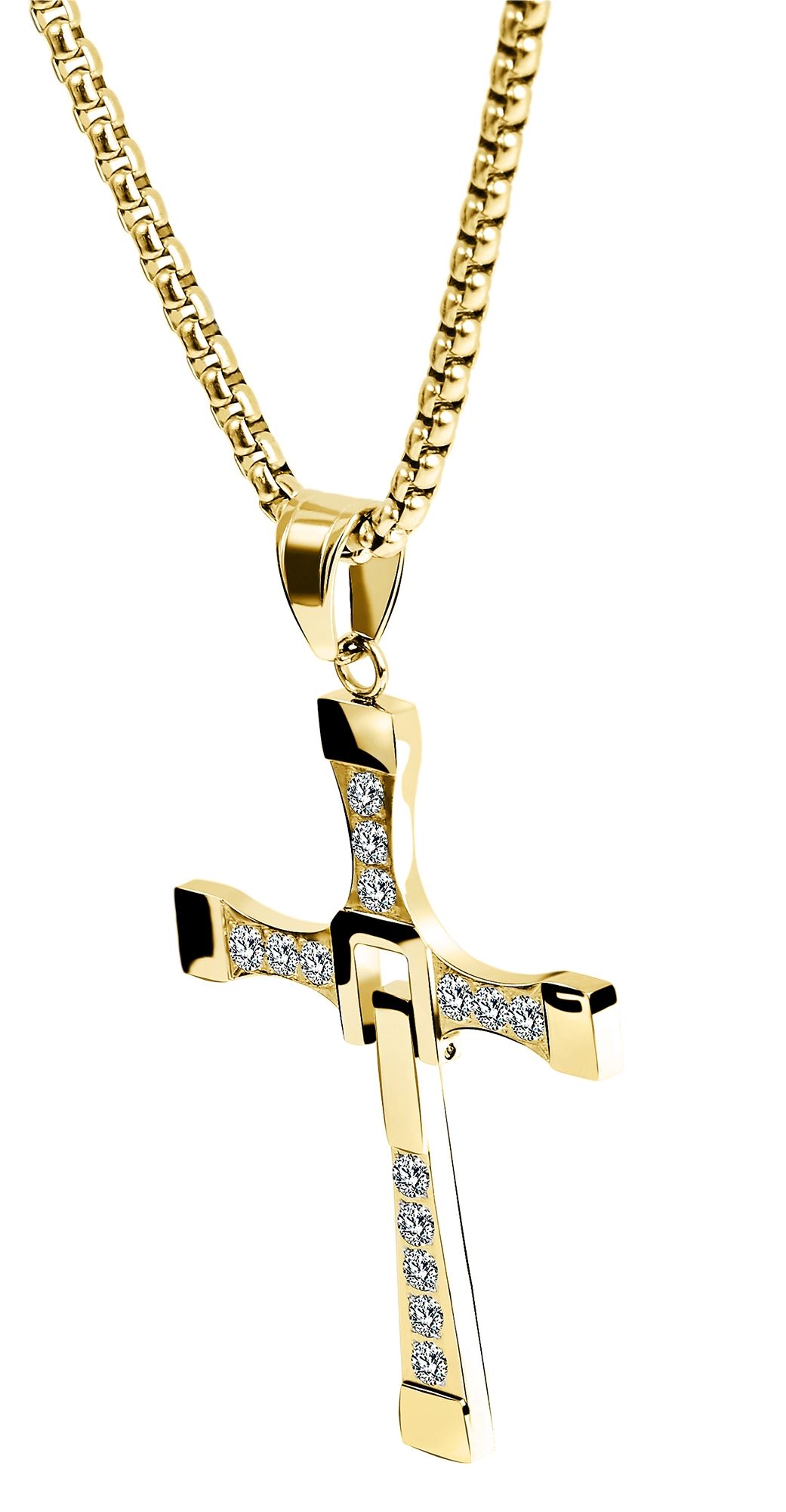 "Kless" Edelstahl Kette (61cm/ 3,5 mm) mit Anhänger - Kreuz, goldfarbig