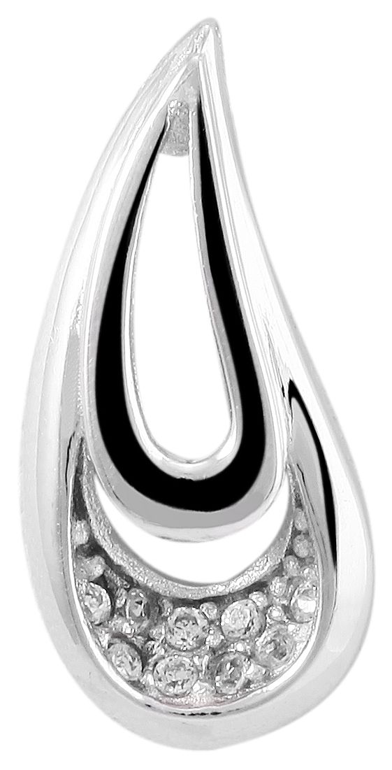 925/- Echt Silber Anhänger ohne Kette "Maiga", tropfenform, Zirkoniabesatz, 925/rhodiniert