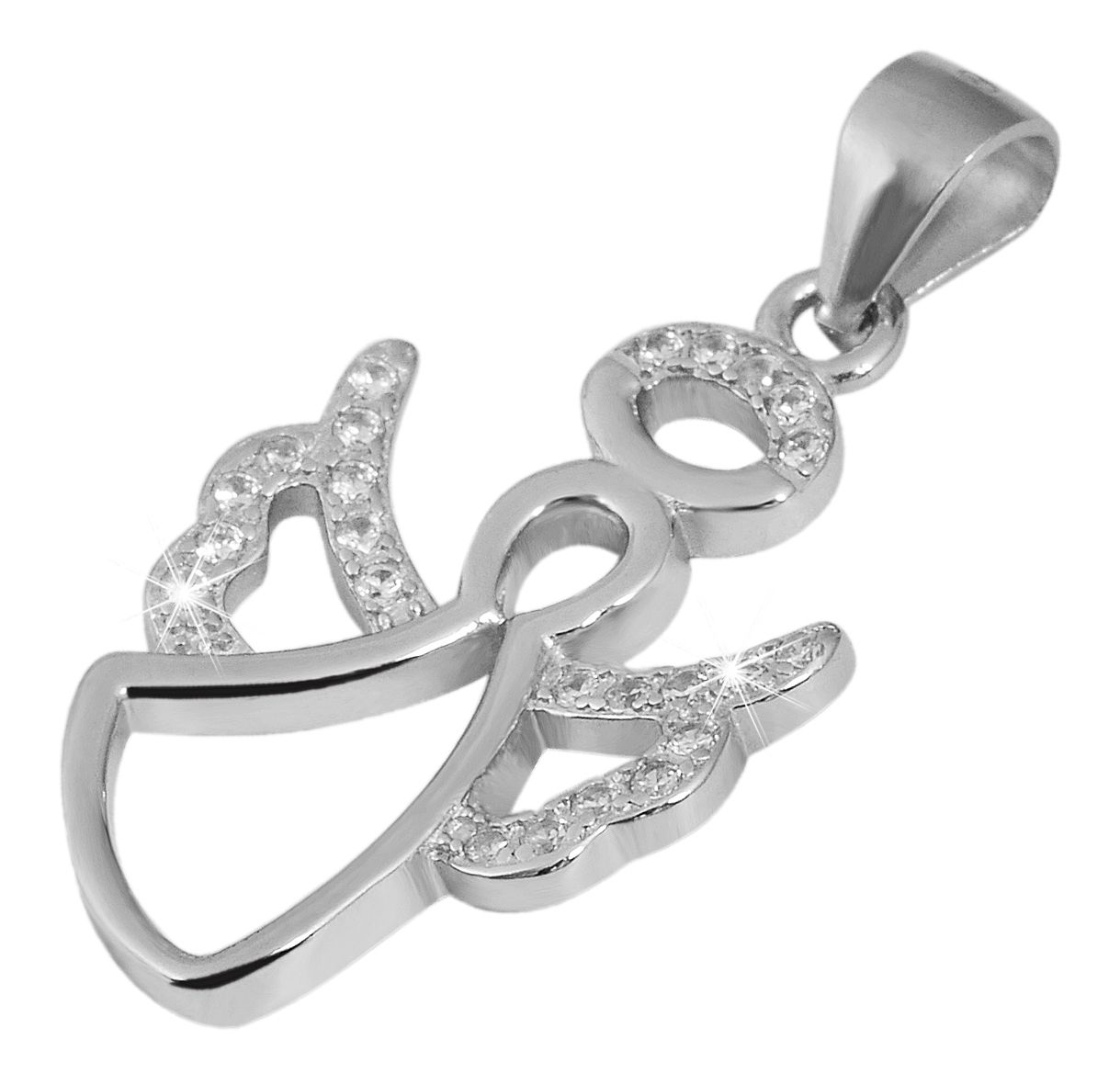 925/- Echt Silber Anhänger ohne Kette "Enna", Schutzengel mit Zirkoniabesatz, 925/rhodiniert
