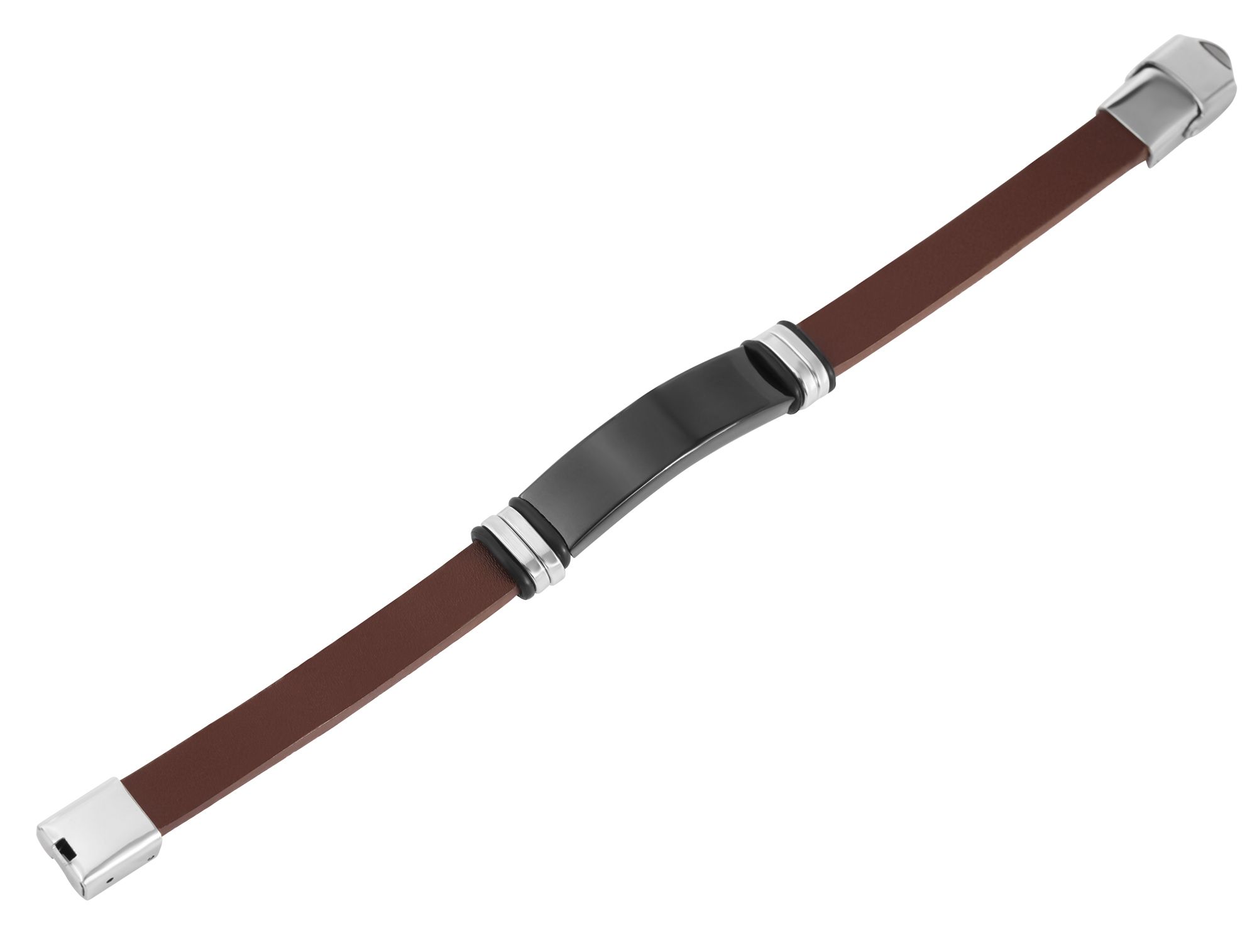 "Jonah" Echtlederarmband mit Edelstahl Gravurplatte, 22 cm, braun/schwarz